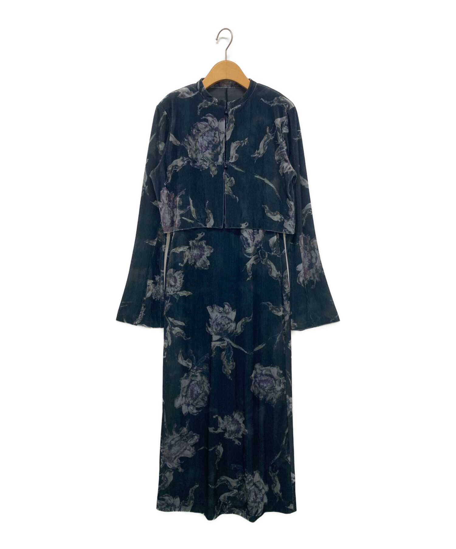 中古・古着通販】Ameri (アメリ) DRY FLOWER VELOUR DRESS ブラック 