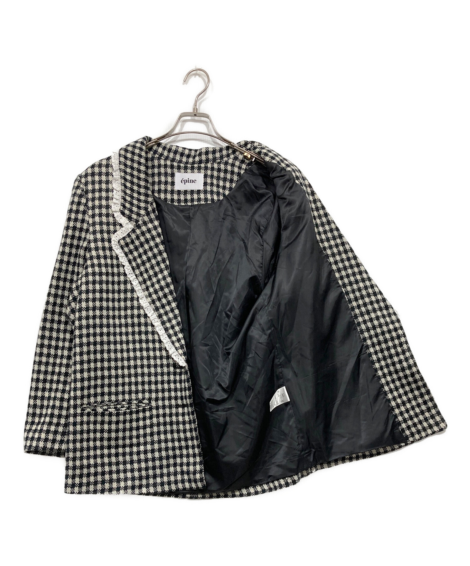 中古・古着通販】epine (エピヌ) lace check knit jacket ブラック サイズ:FREE｜ブランド・古着通販  トレファク公式【TREFAC FASHION】スマホサイト