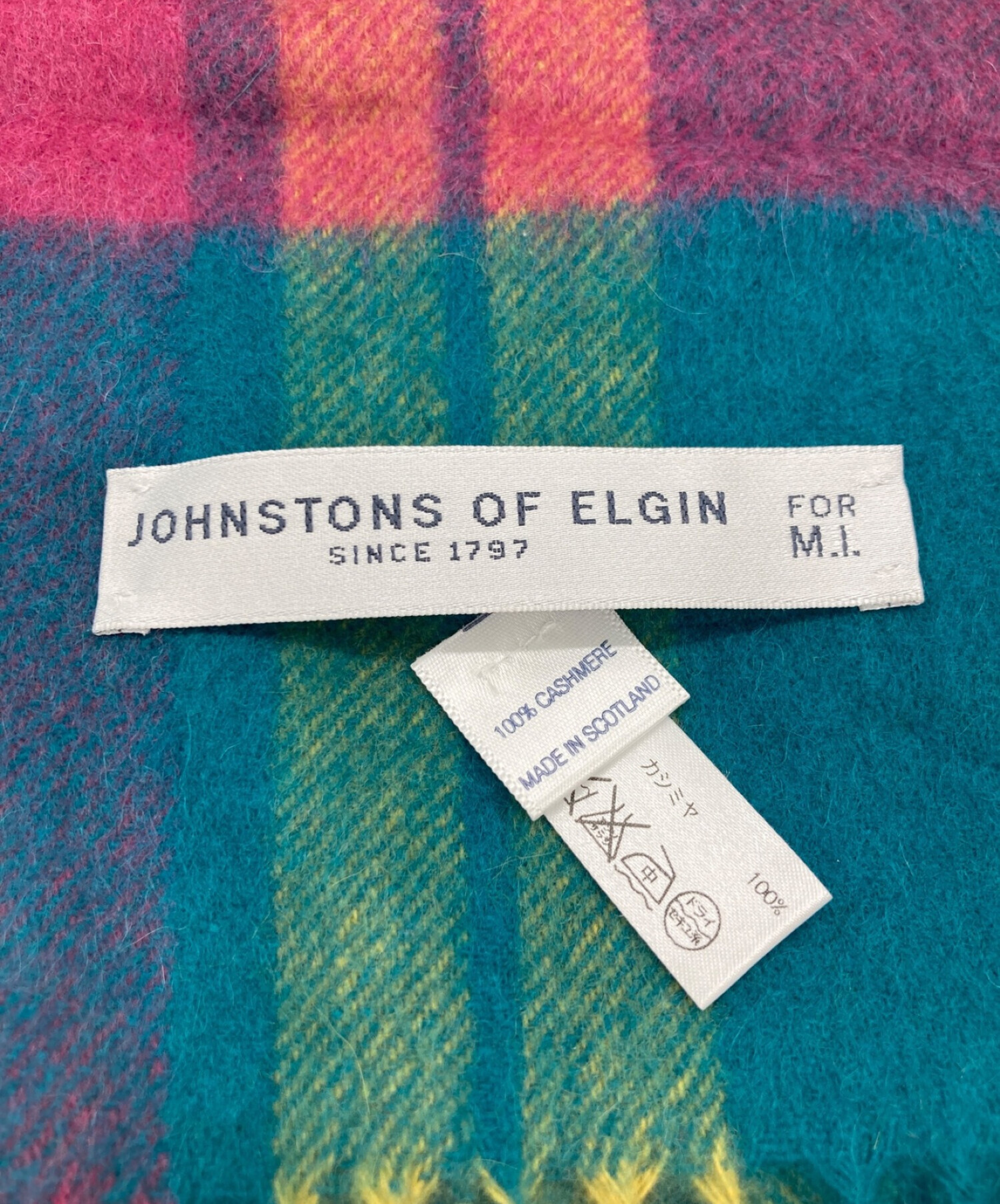 JOHNSTONS OF ELGIN (ジョンストンズオブエルガン) カシミヤチェックマフラー マルチカラー