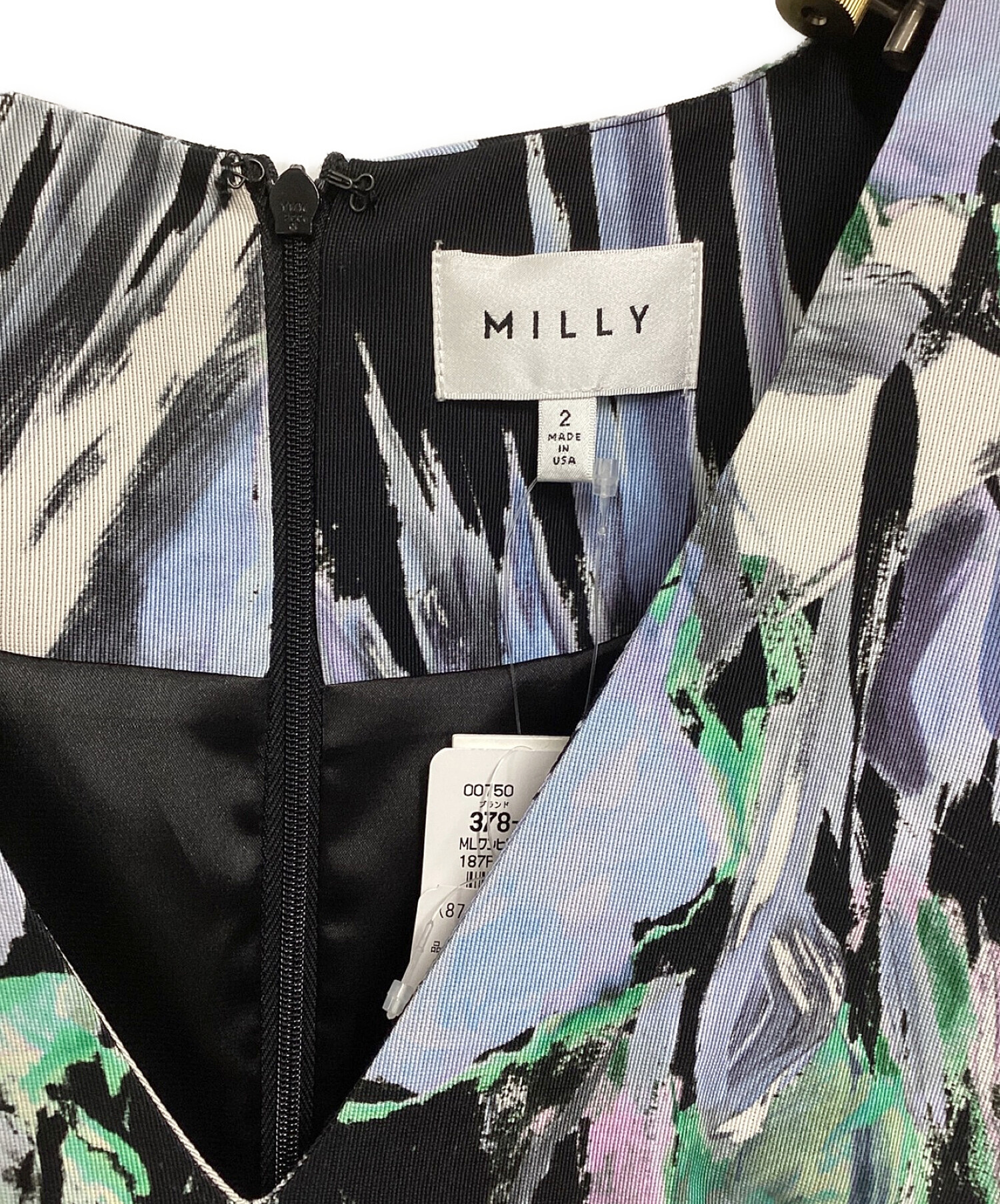 MILLY (ミリー) 半袖総柄ワンピース ブルー サイズ:2 未使用品