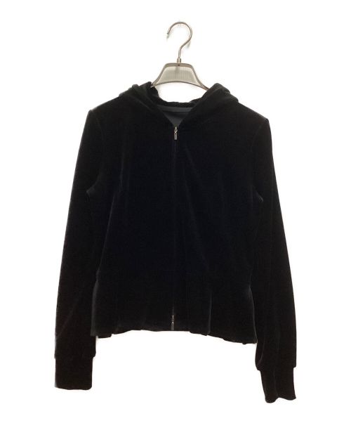 【中古・古着通販】VELOUR NOIR by FOXEY NEWYORK (ベロア ノワール by フォクシー ニューヨーク) ストレッチベロアジップ パーカー 裾フリル ショート丈 ブラック サイズ:40｜ブランド・古着通販 トレファク公式【TREFAC FASHION】スマホサイト