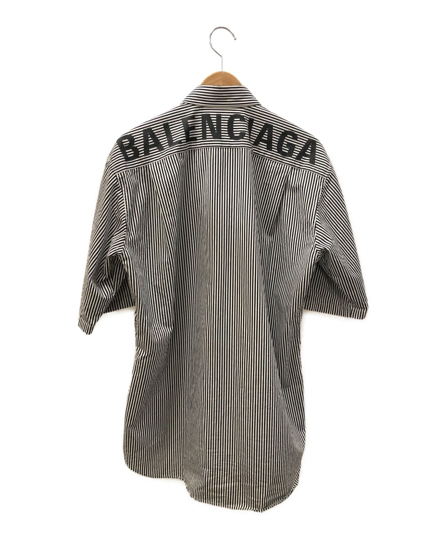 BALENCIAGA (バレンシアガ) ストライプ半袖シャツ ブラック サイズ:36