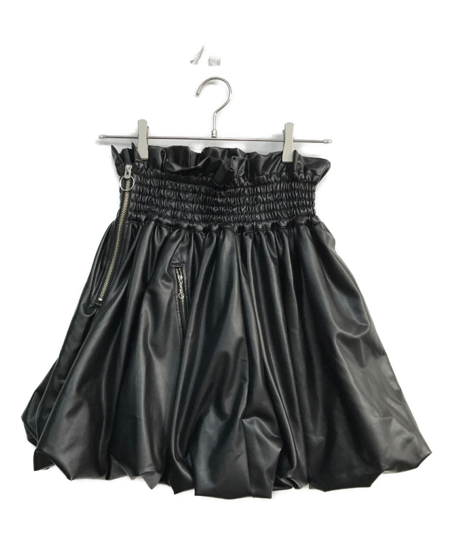 SORIN (ソリン) Synthetic Leather Ruffled Mini Skirt　27WFS235146 ブラック サイズ:38