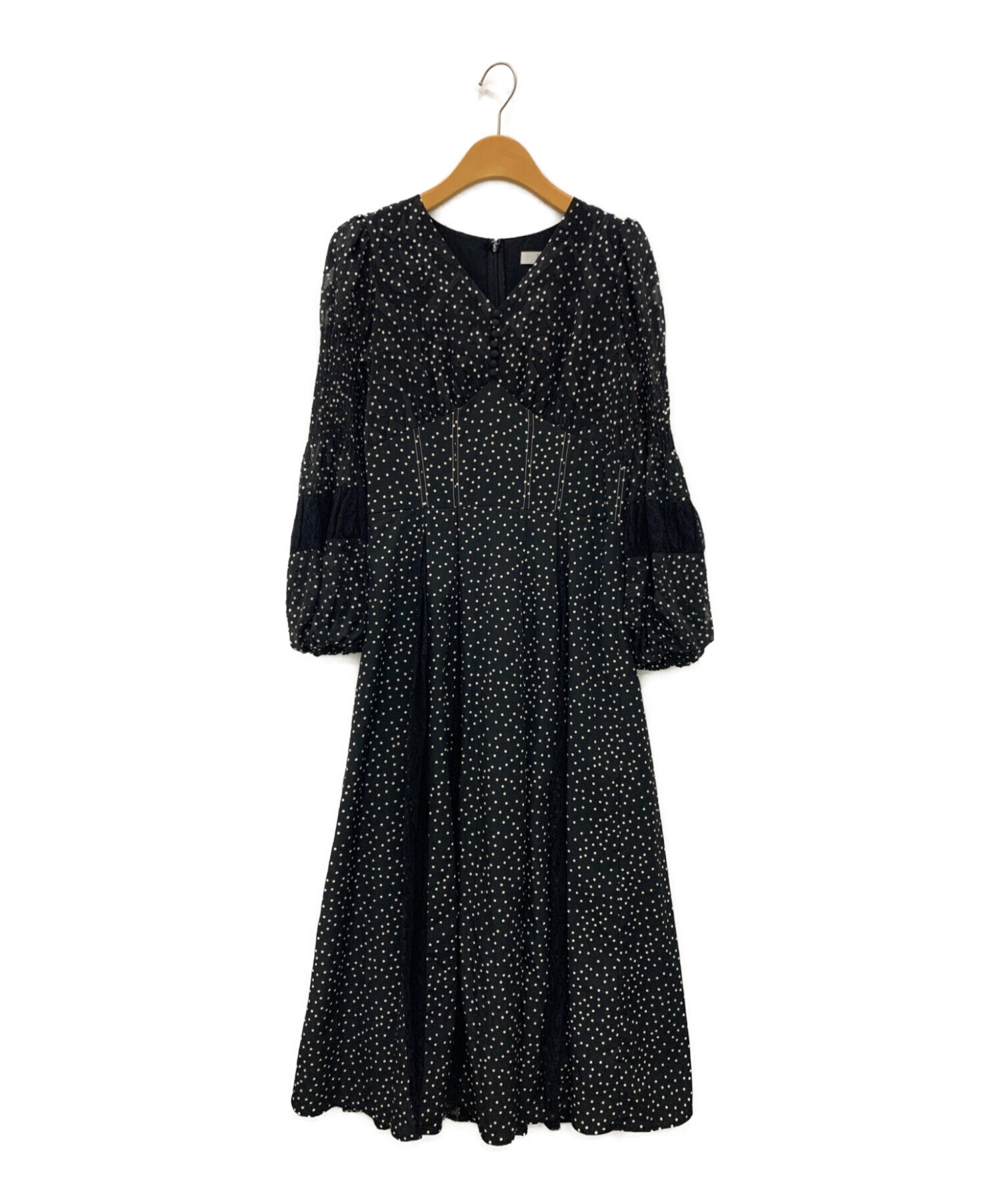 中古・古着通販】HER LIP TO (ハーリップトゥ) Lace-Trimmed Pin Dot Dress ブラック  サイズ:M｜ブランド・古着通販 トレファク公式【TREFAC FASHION】スマホサイト