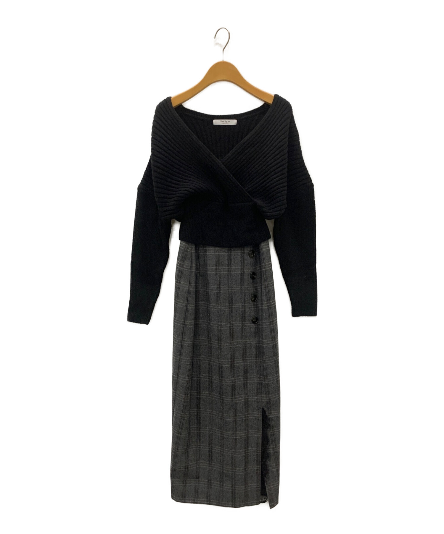 HER LIP TO (ハーリップトゥ) Orsay Plaid Skirt Set ブラック×グレー サイズ:M