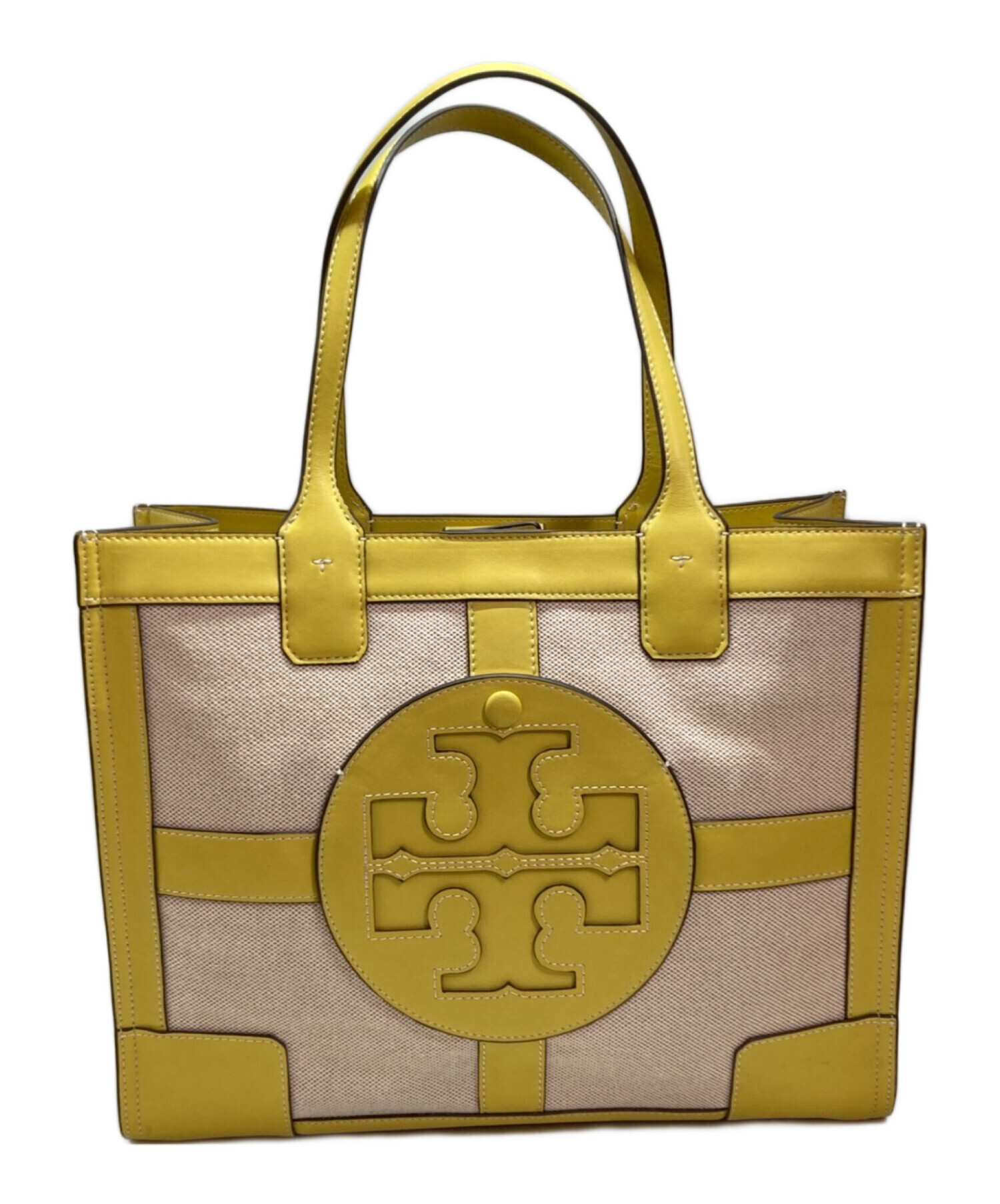 TORY BURCH (トリーバーチ) ELLA CANVAS QUADRANT TOTE イエロー×ベージュ