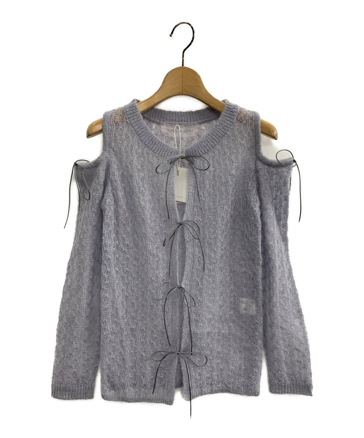 Honey mi Honey (ハニーミーハニー) sheer mohair ribbon tops ラベンダー サイズ:F