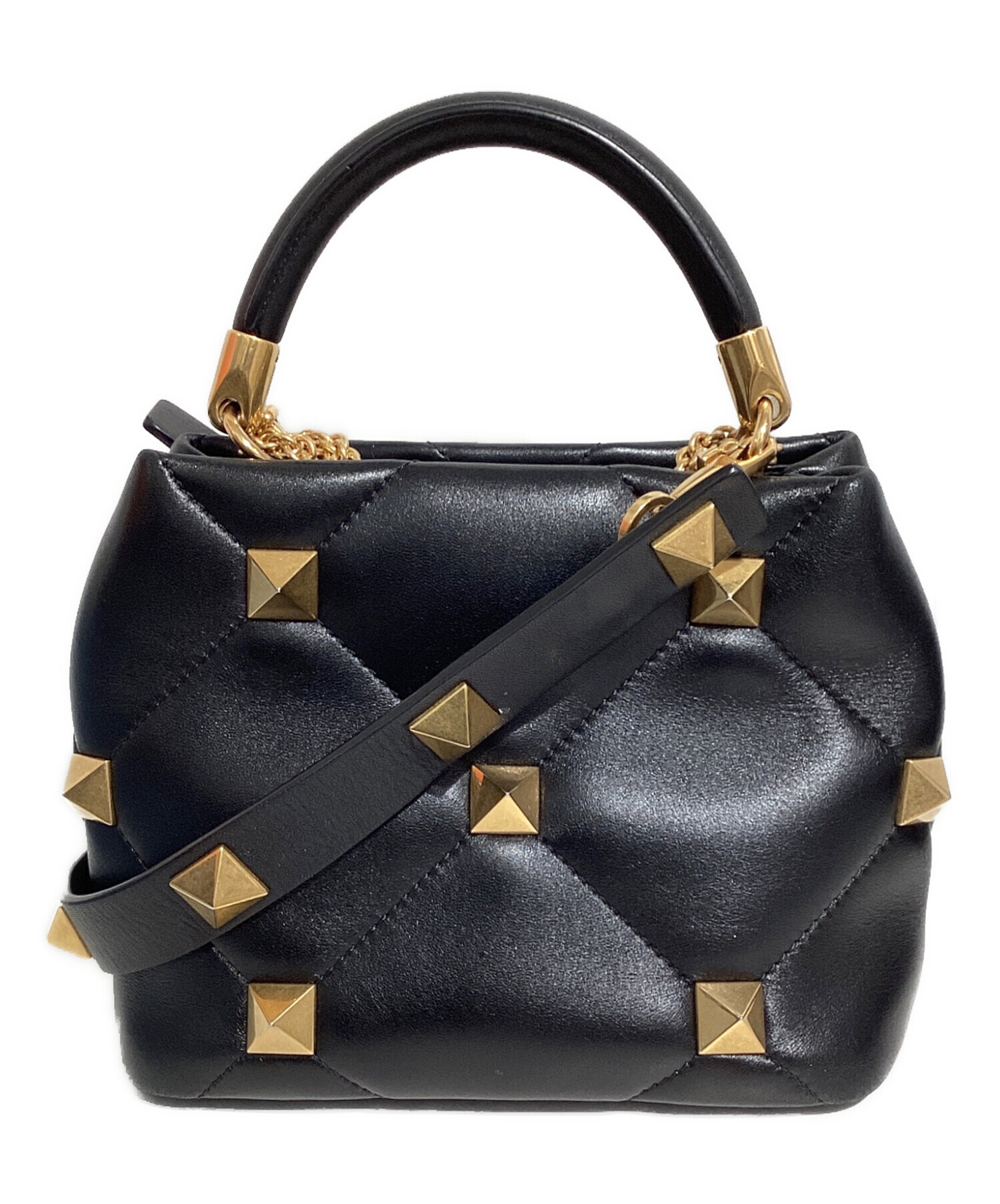 VALENTINO GARAVANI (ヴァレンティノ・ガラヴァーニ) Roman Stud Leather Shoulder Bag  L（ローマンスタッズ レザーショルダーバッグ） ブラック サイズ:ー