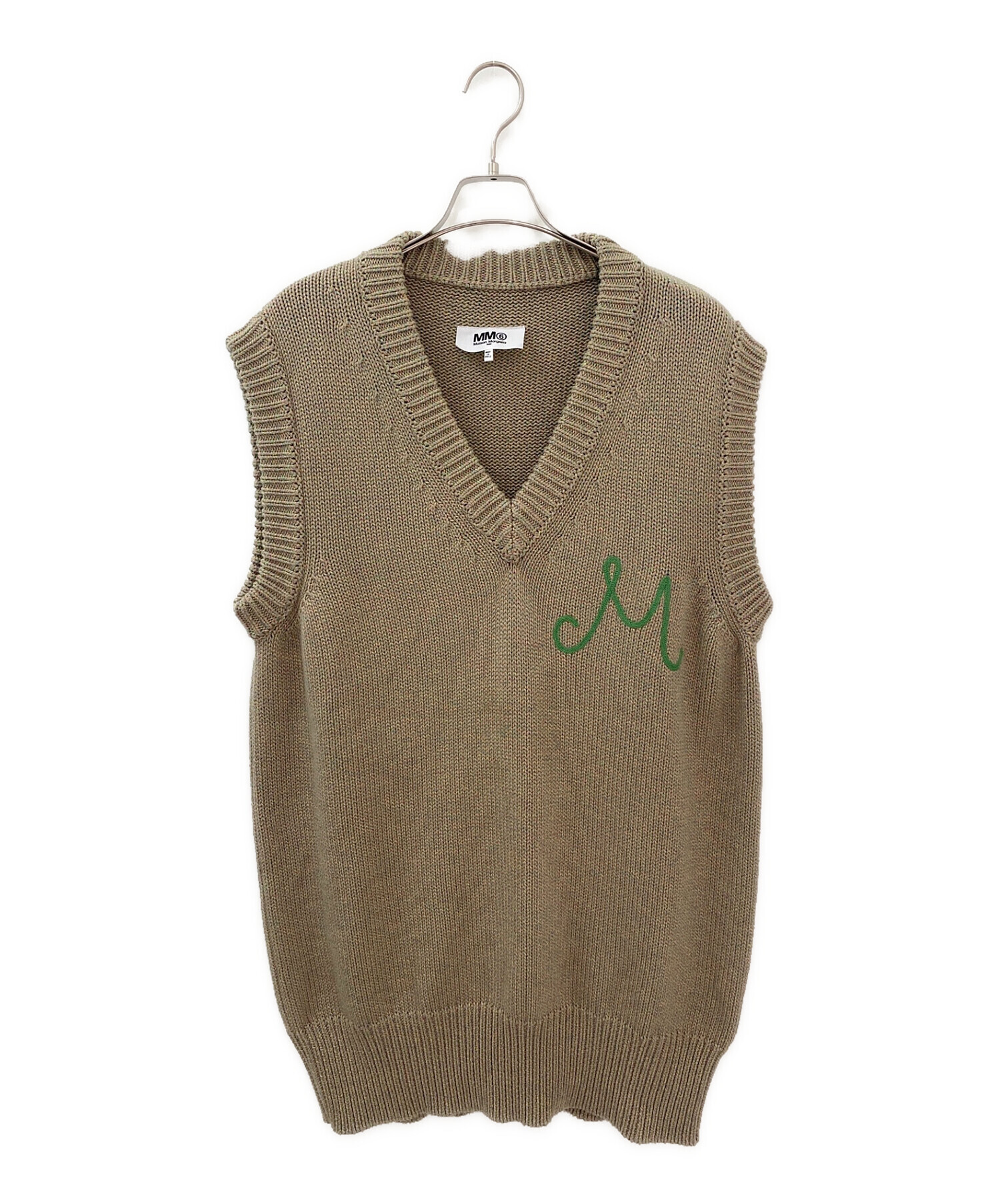 MM6 Maison Margiela (エムエムシックス メゾンマルジェラ) M刺繍Vネックニットベスト グリーン サイズ:S