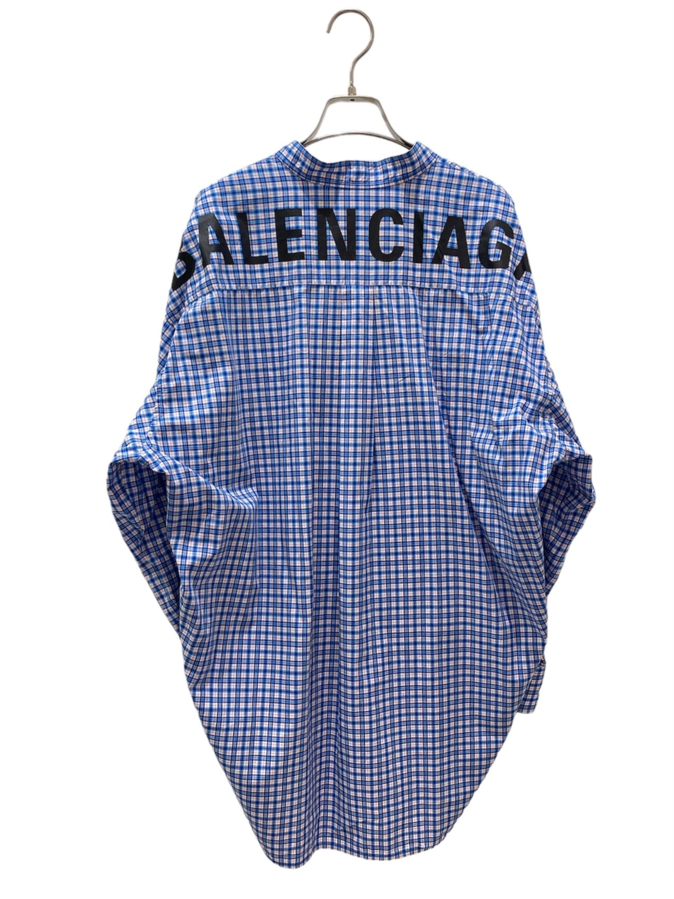 BALENCIAGA (バレンシアガ) バックロゴニュースウィングシャツ ブルー×ホワイト サイズ:36