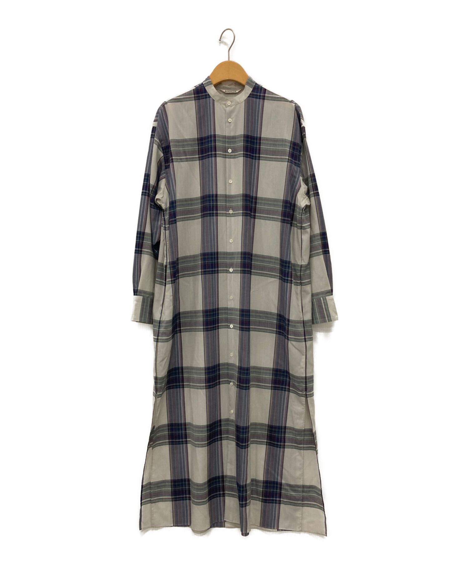 AURALEE (オーラリー) SUPER LIGHT WOOL CHECK MAXI ONE-PIECE グレー×ネイビー