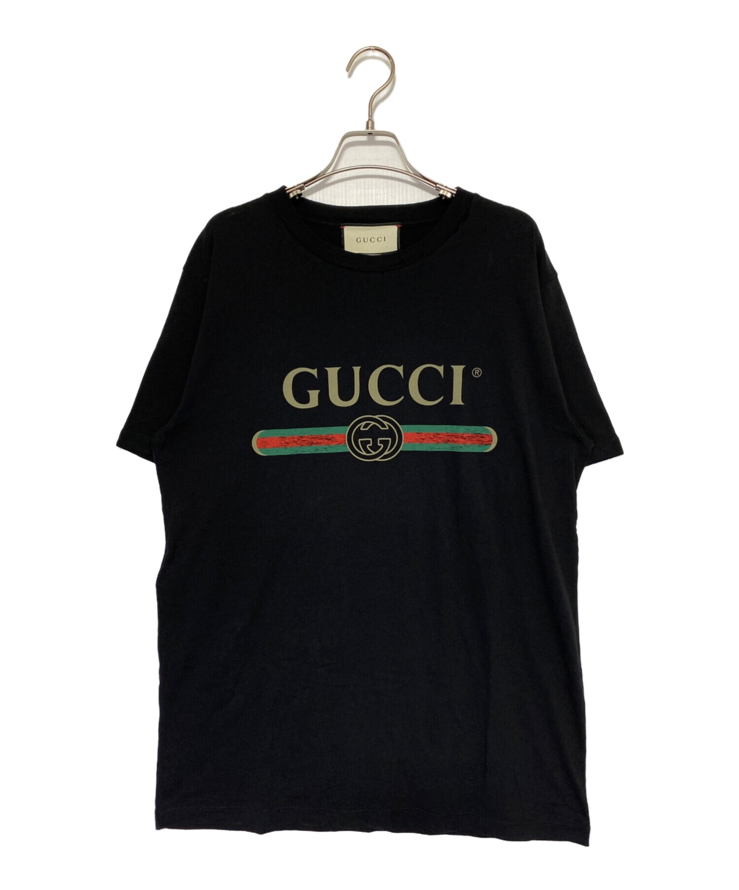 GUCCI (グッチ) ダメージ加工ロゴTシャツ ブラック サイズ:S