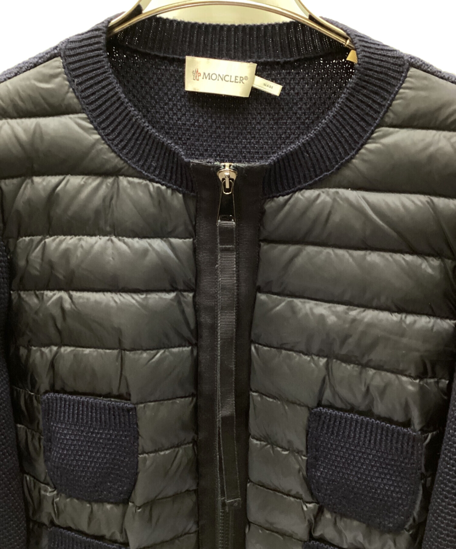 中古・古着通販】MONCLER (モンクレール) MAGLIONE TRICOT ALLA COREANA/ダウン切替 ニットカーディガン ネイビー  サイズ:XS｜ブランド・古着通販 トレファク公式【TREFAC FASHION】スマホサイト