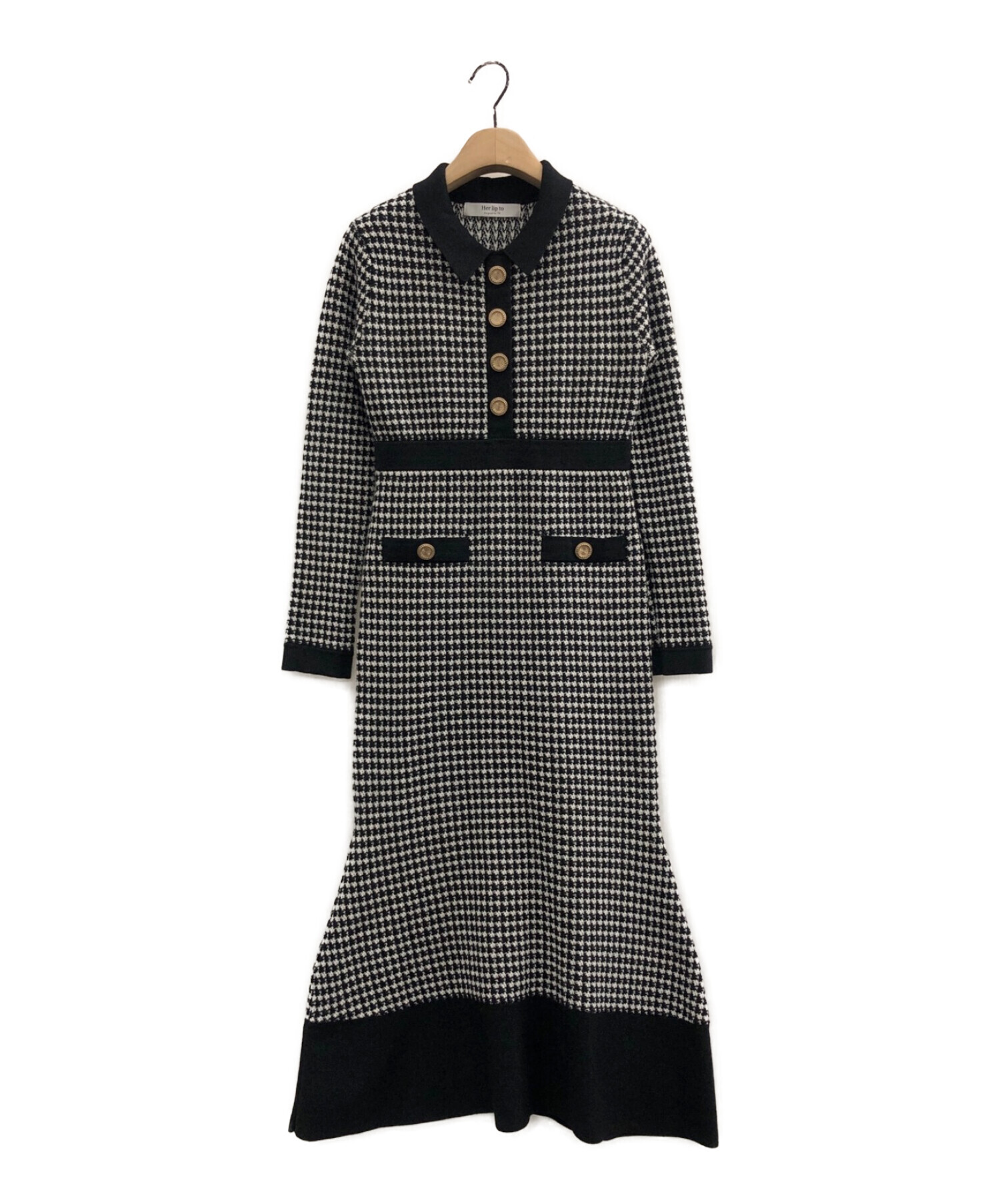 中古・古着通販】HER LIP TO (ハーリップトゥ) Buckingham Houndstooth Knit Dress ブラック×ホワイト  サイズ:S｜ブランド・古着通販 トレファク公式【TREFAC FASHION】スマホサイト