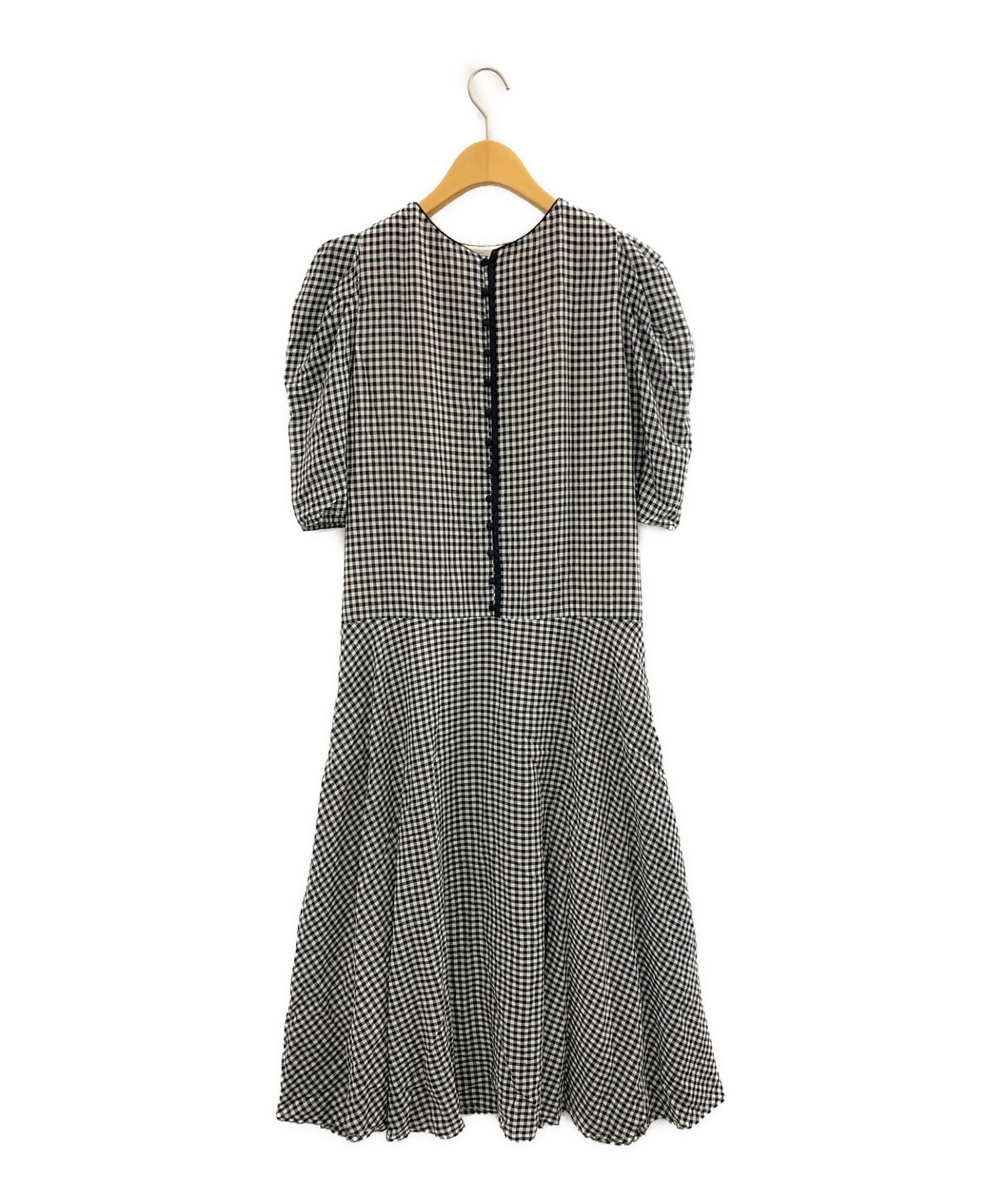 AMERI (アメリ) MEDI GINGHAM CHECK 2WAY PUFF SLEEVE DRESS ブラック×ホワイト サイズ:S