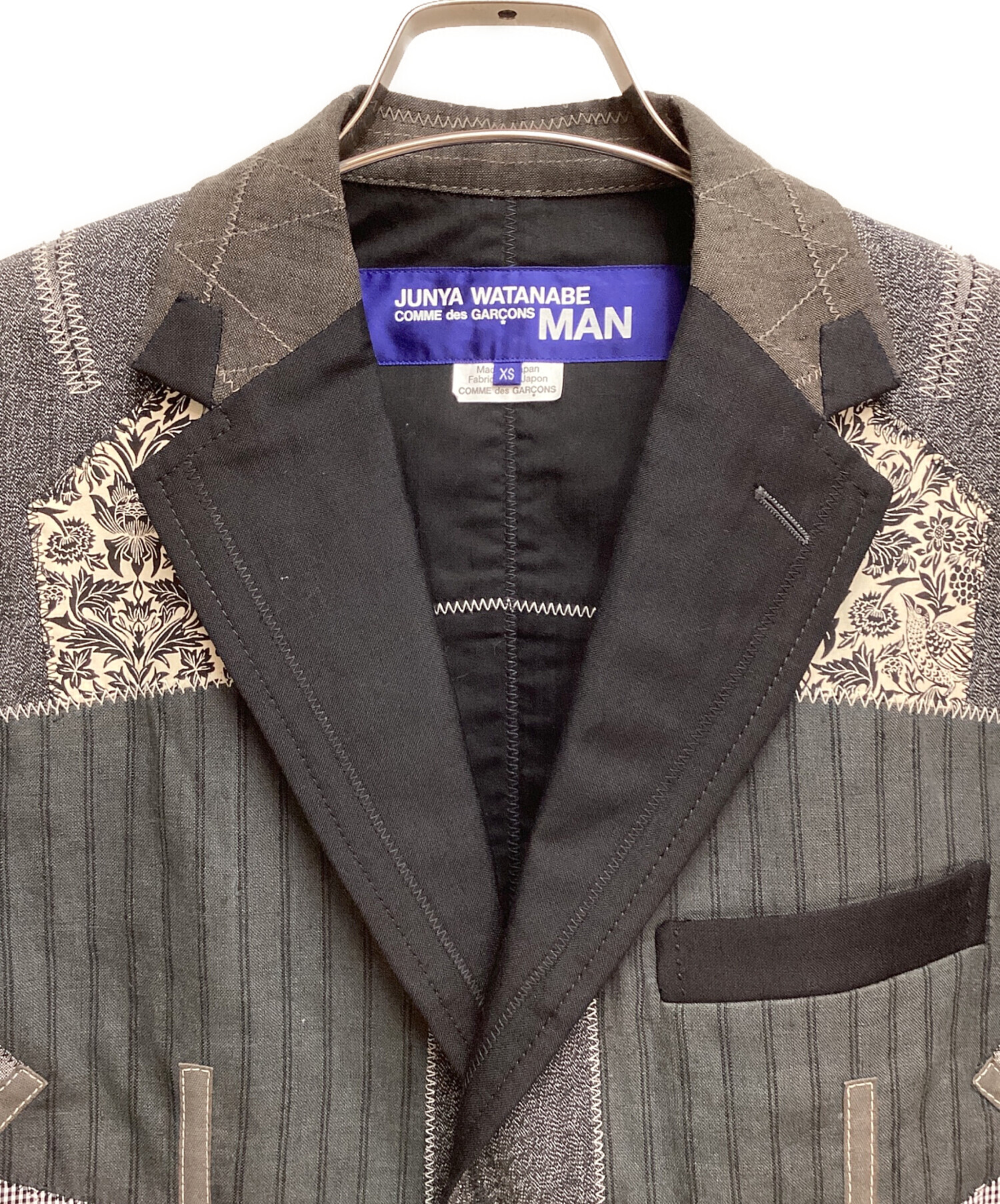 中古・古着通販】COMME des GARCONS JUNYA WATANABE MAN (コム デ ギャルソン ジュンヤ ワタナベ マン)  ウールラミーポプリン×多素材MIXジャケット グレー×ブラック サイズ:XS｜ブランド・古着通販 トレファク公式【TREFAC  FASHION】スマホサイト