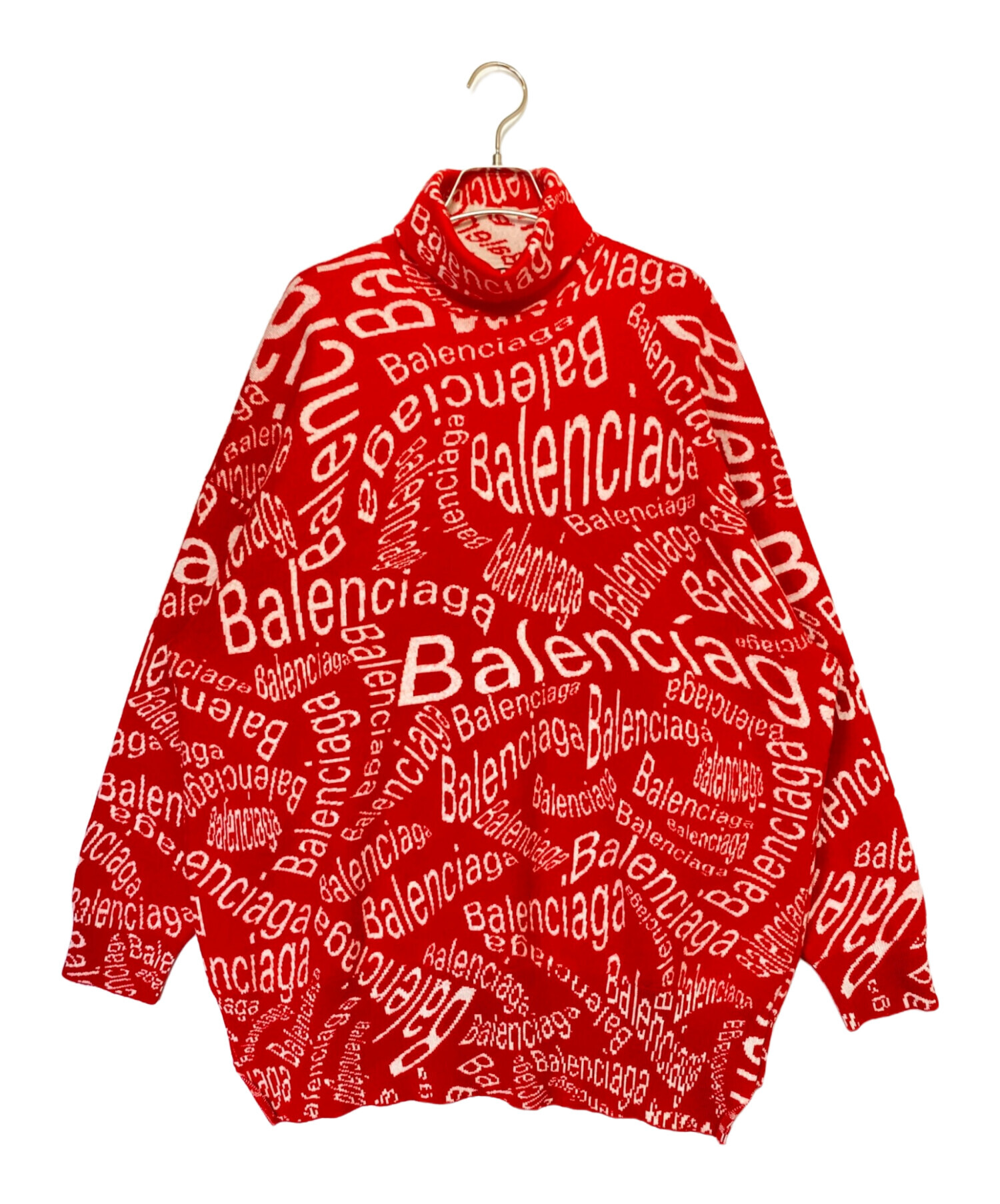 中古・古着通販】BALENCIAGA (バレンシアガ) ロゴウェーブ タートルネック ニット レッド×ホワイト サイズ:XS｜ブランド・古着通販  トレファク公式【TREFAC FASHION】スマホサイト