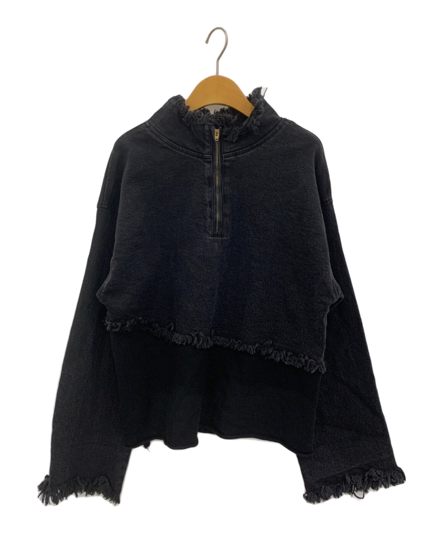 AMERI (アメリ) DENIM SWEAT DOCKING TOP ブラック サイズ:F