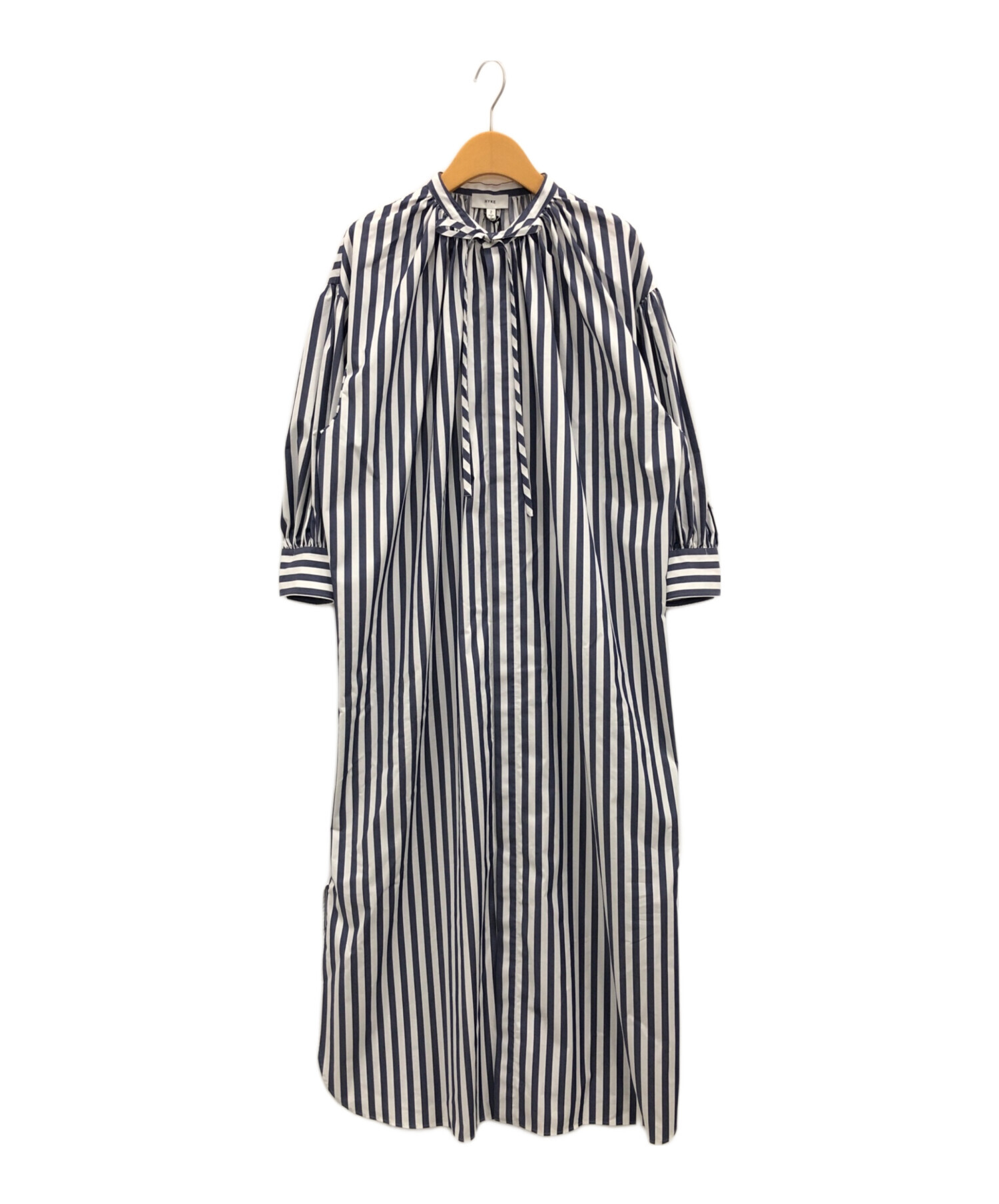 中古・古着通販】HYKE (ハイク) BALLOON SLEEVE GATHERED BLUE STRIPE DRESS ネイビー  サイズ:2｜ブランド・古着通販 トレファク公式【TREFAC FASHION】スマホサイト