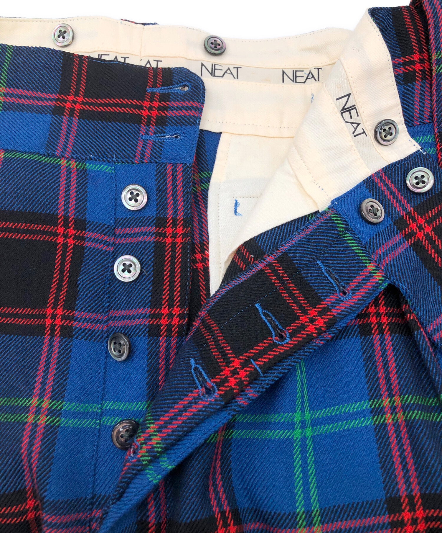 NEAT (ニート) WOOL MULTI CHECK PANTS ブルー サイズ:L