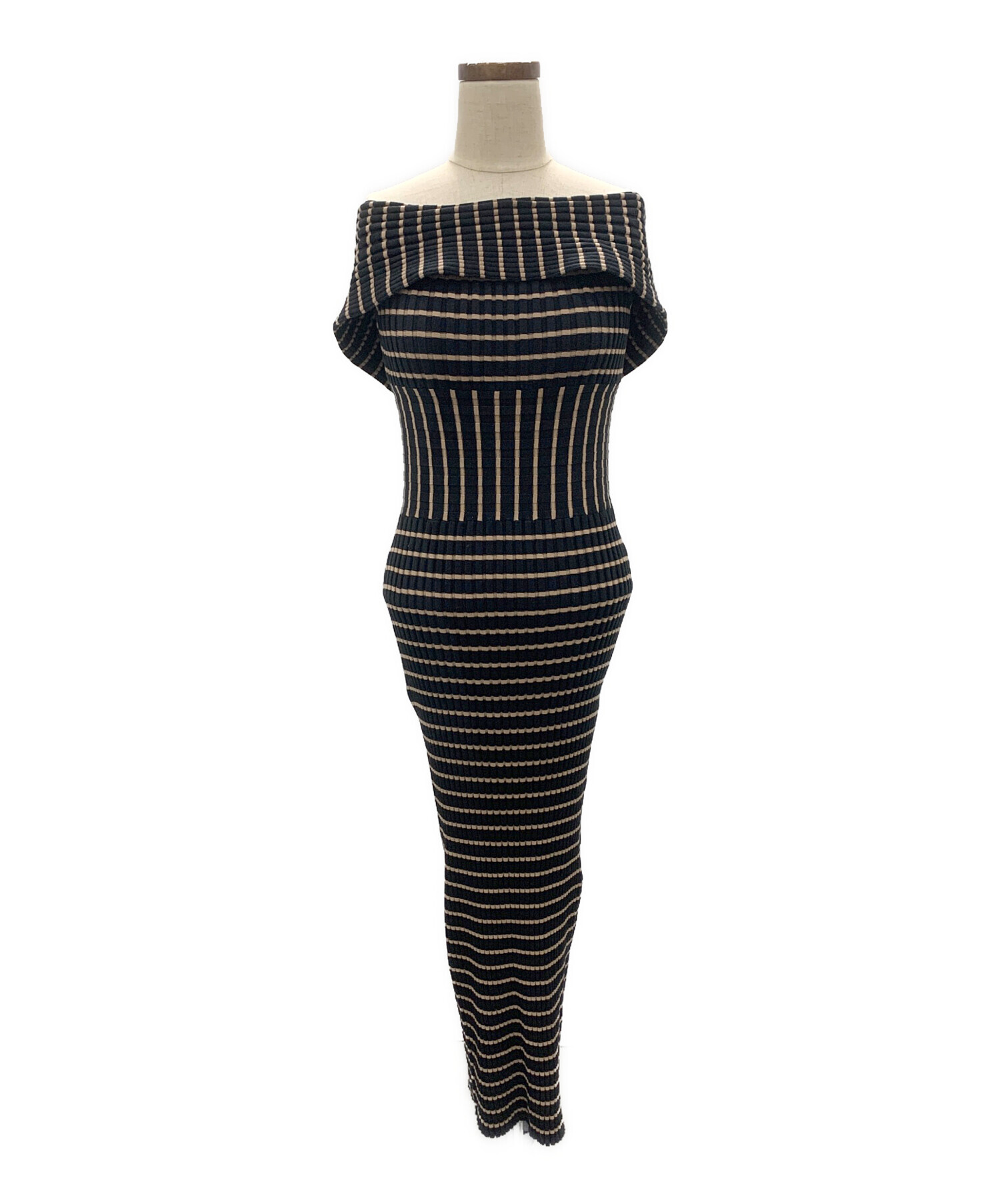 中古・古着通販】Her lip to (ハーリップトゥ) Stripe Ribbed Knit Midi Dress ブラック  サイズ:M｜ブランド・古着通販 トレファク公式【TREFAC FASHION】スマホサイト