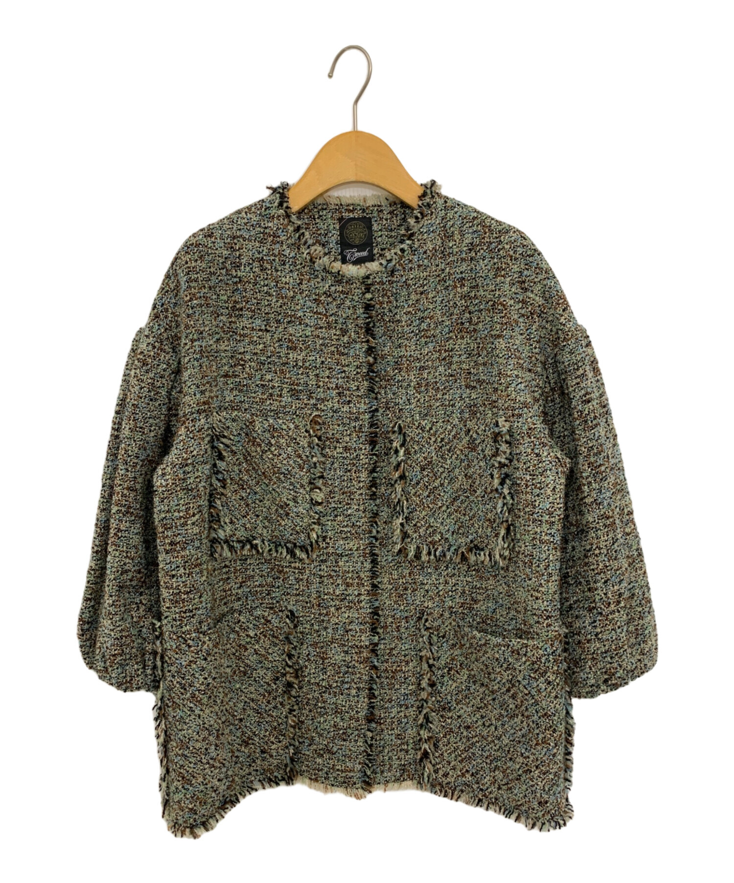 GREED INTERNATIONAL (グリードインターナショナル) KASURI ClassicTweed Puff JACKET グリーン  サイズ:SMALL