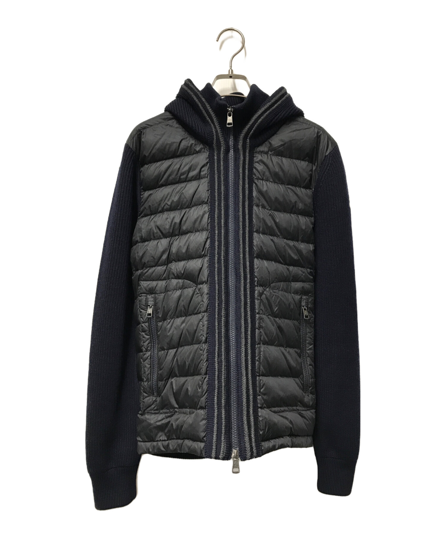 MONCLER (モンクレール) MAGLIONE TRICOT CARDIGAN マグリオントリコカーディガン ニット切替ダウンジャケット  B20919413700 ネイビー×ブラック サイズ:Ｓ