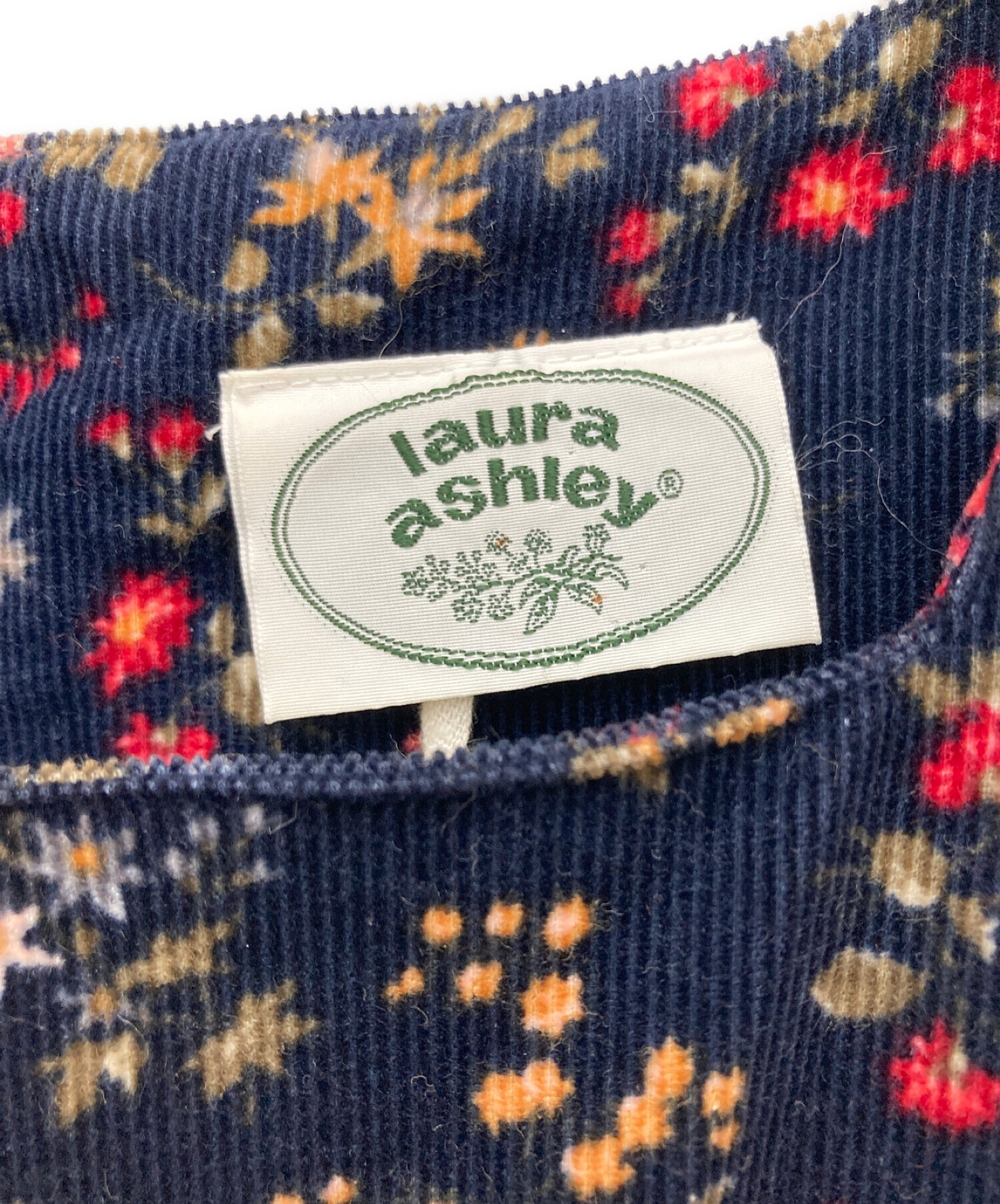 LAURA ASHLEY (ローラ アシュレイ) ヴィンテージ花柄ワンピース ネイビー×レッド サイズ:11