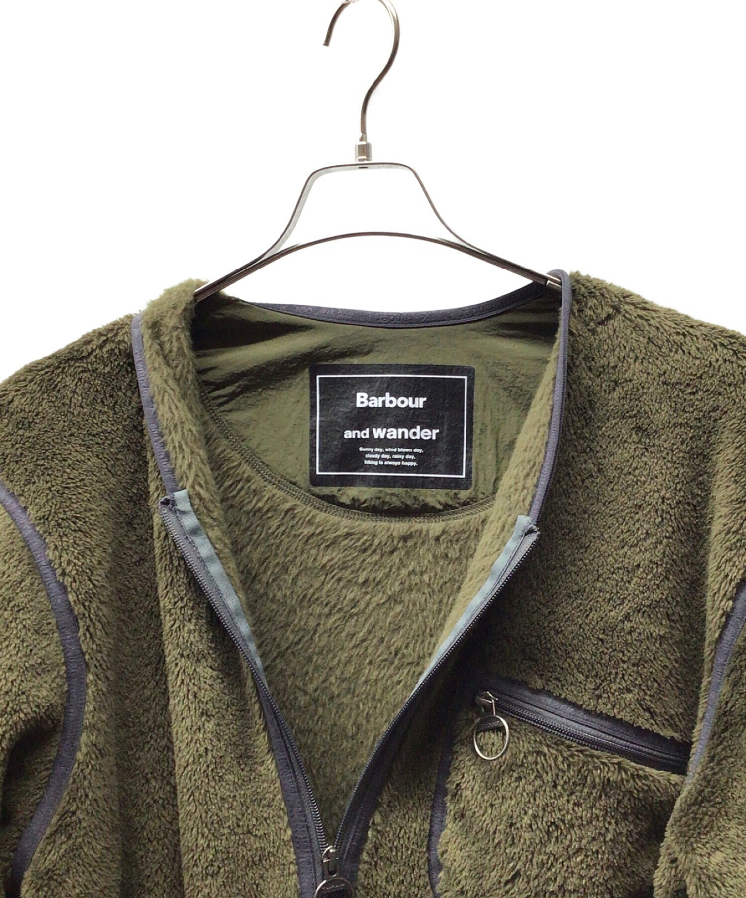 and wander (アンドワンダー) Barbour (バブアー) バブアーアンドワンダーフリース574-2284974/MFL0138　SIZE  M オリーブ サイズ:M