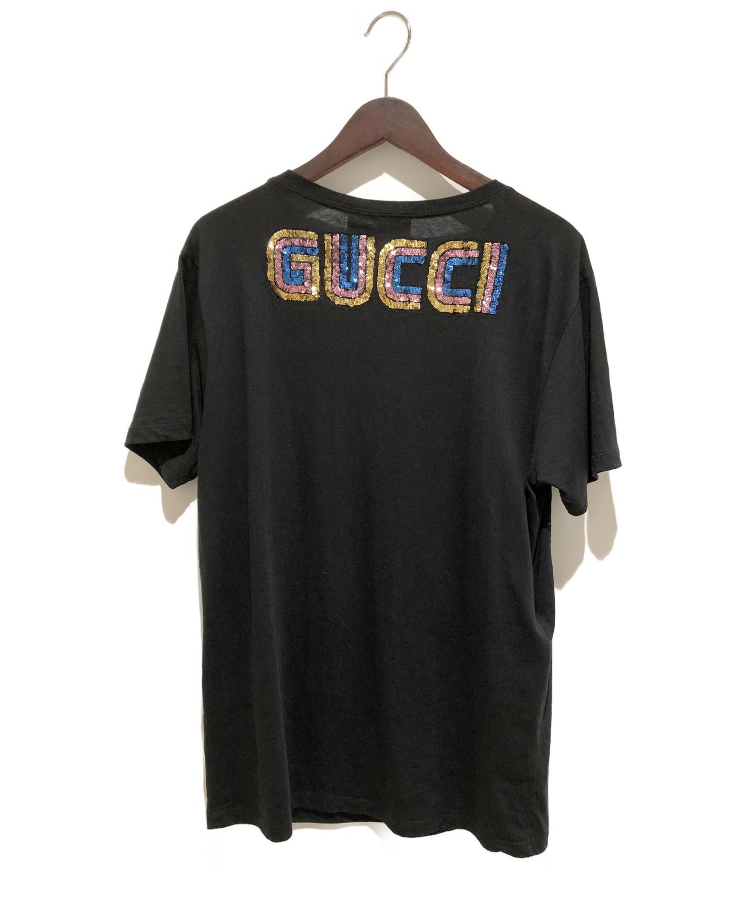 GUCCI (グッチ) スパンコールドッグTシャツ ブラック サイズ:S