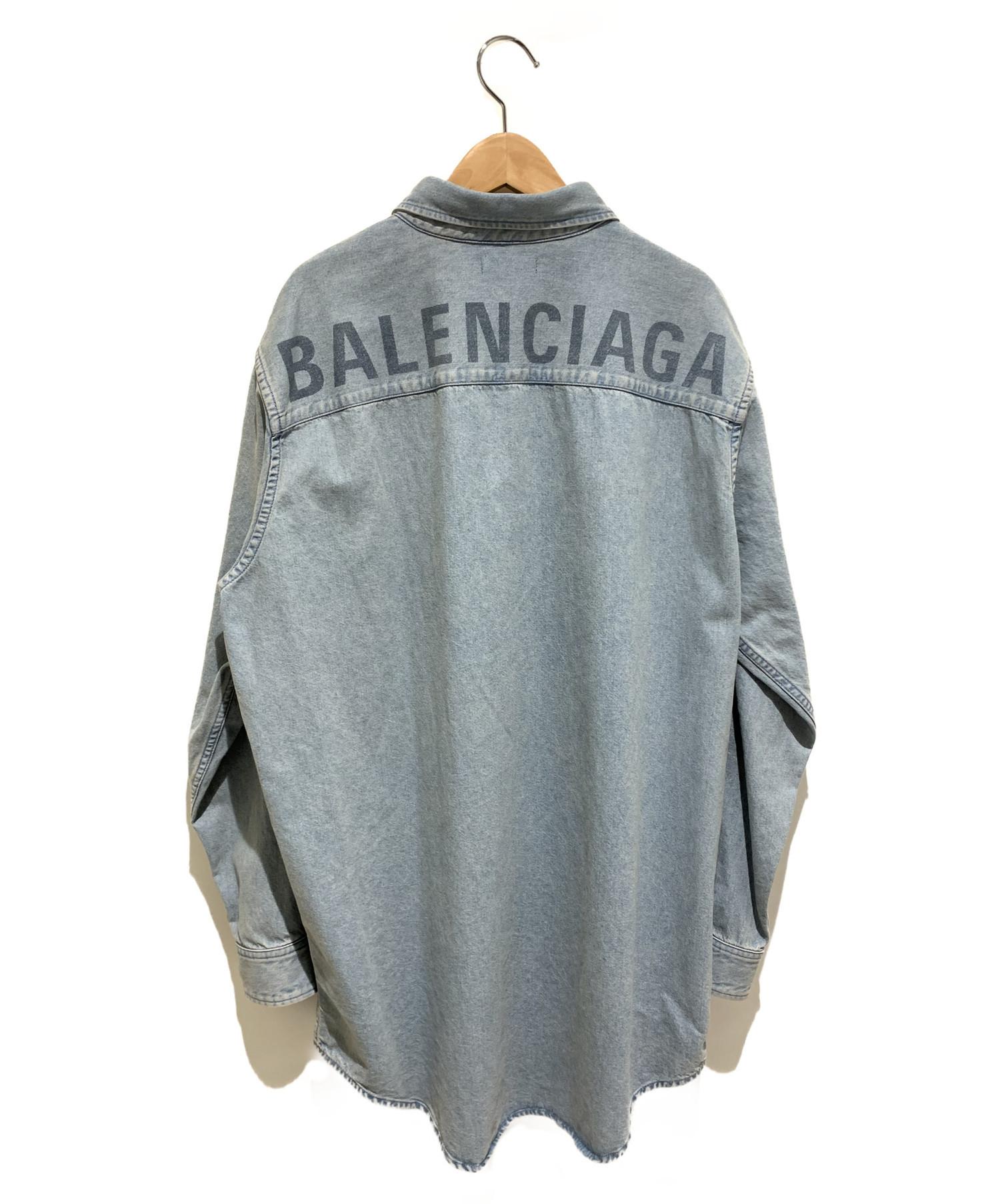 BALENCIAGA (バレンシアガ) 19SS/バッグロゴウォッシュドデニムシャツ インディゴ サイズ:37 未使用品