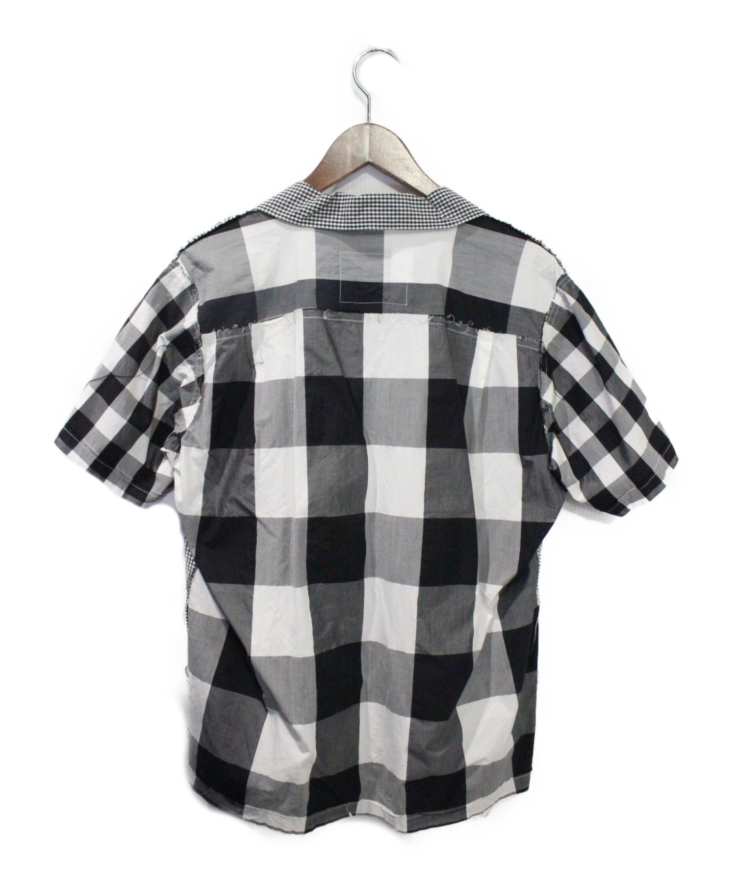 Mastermind JAPAN (マスターマインド ジャパン) 再構築チェック半袖シャツ ホワイト×ブラック サイズ:M