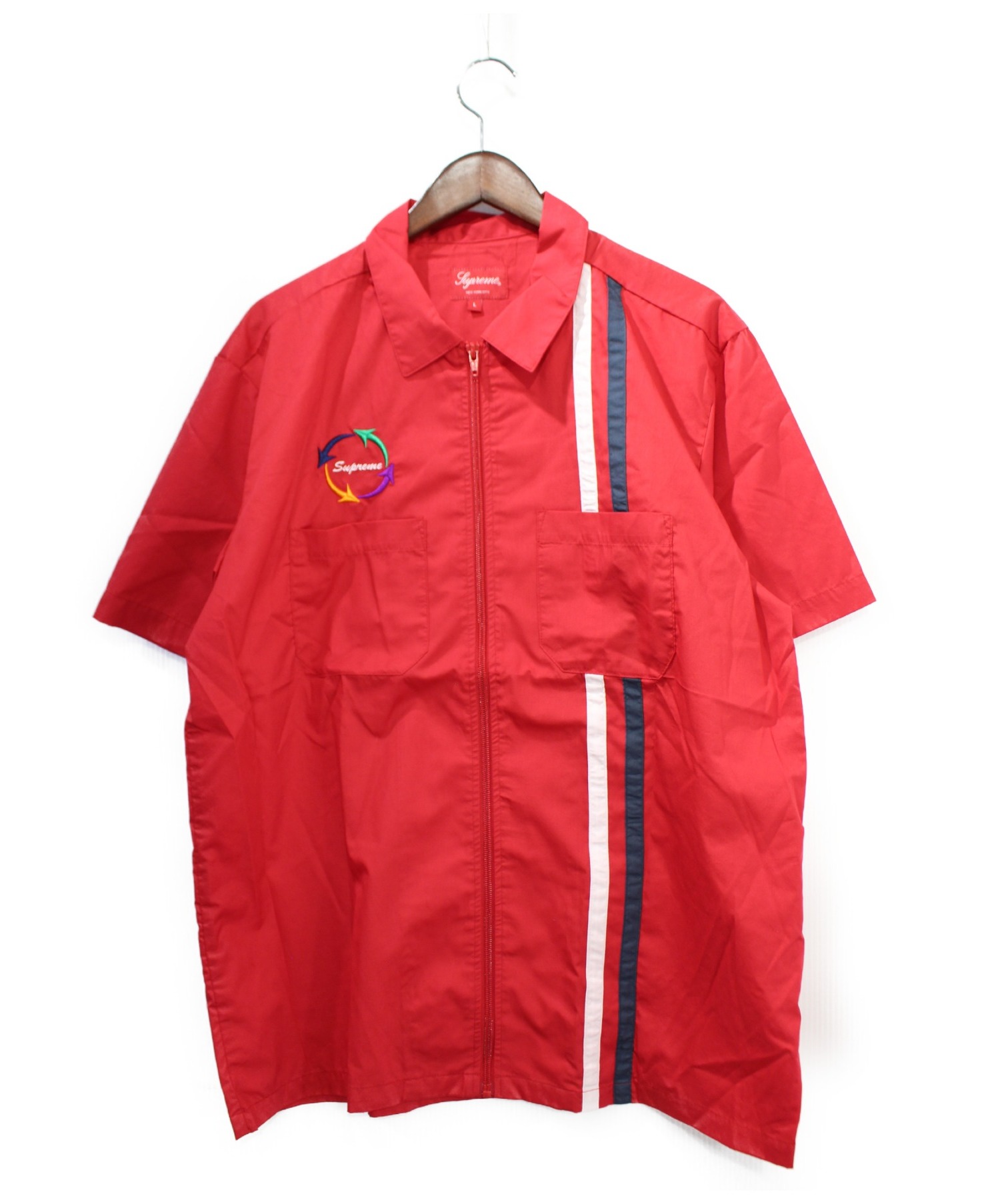 Supreme (シュプリーム) 19SS ZIP UP S/S WORK SHIRT レッド サイズ:L