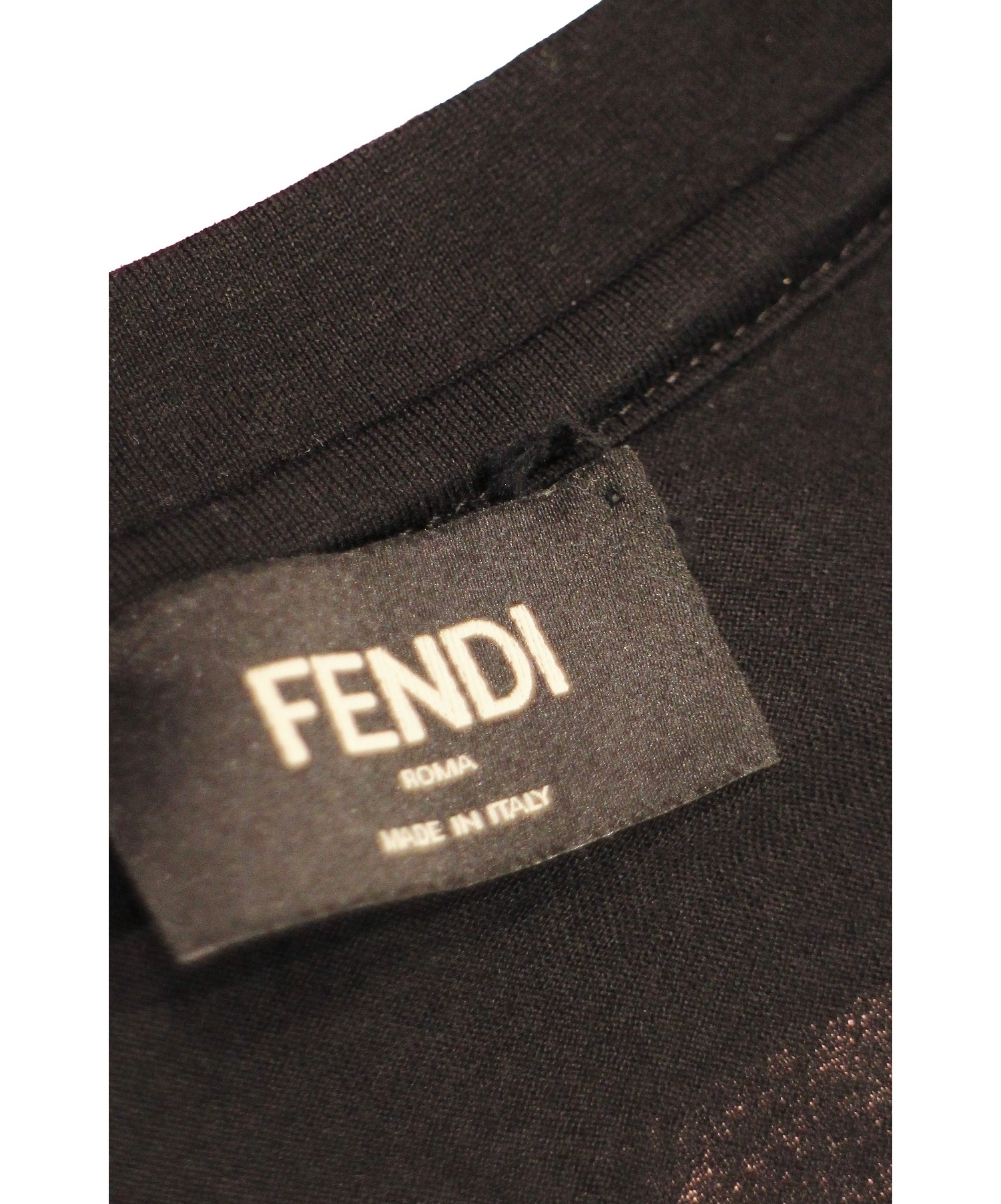 FENDI (フェンディ) バイカラーロゴTシャツ ホワイト×ブラック サイズ:S