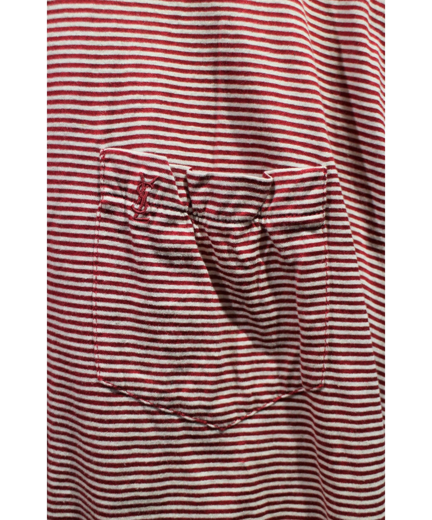 Saint Laurent Paris (サンローランパリ) カサンドラ刺繍ボーダーTシャツ レッド×ホワイト サイズ:XS