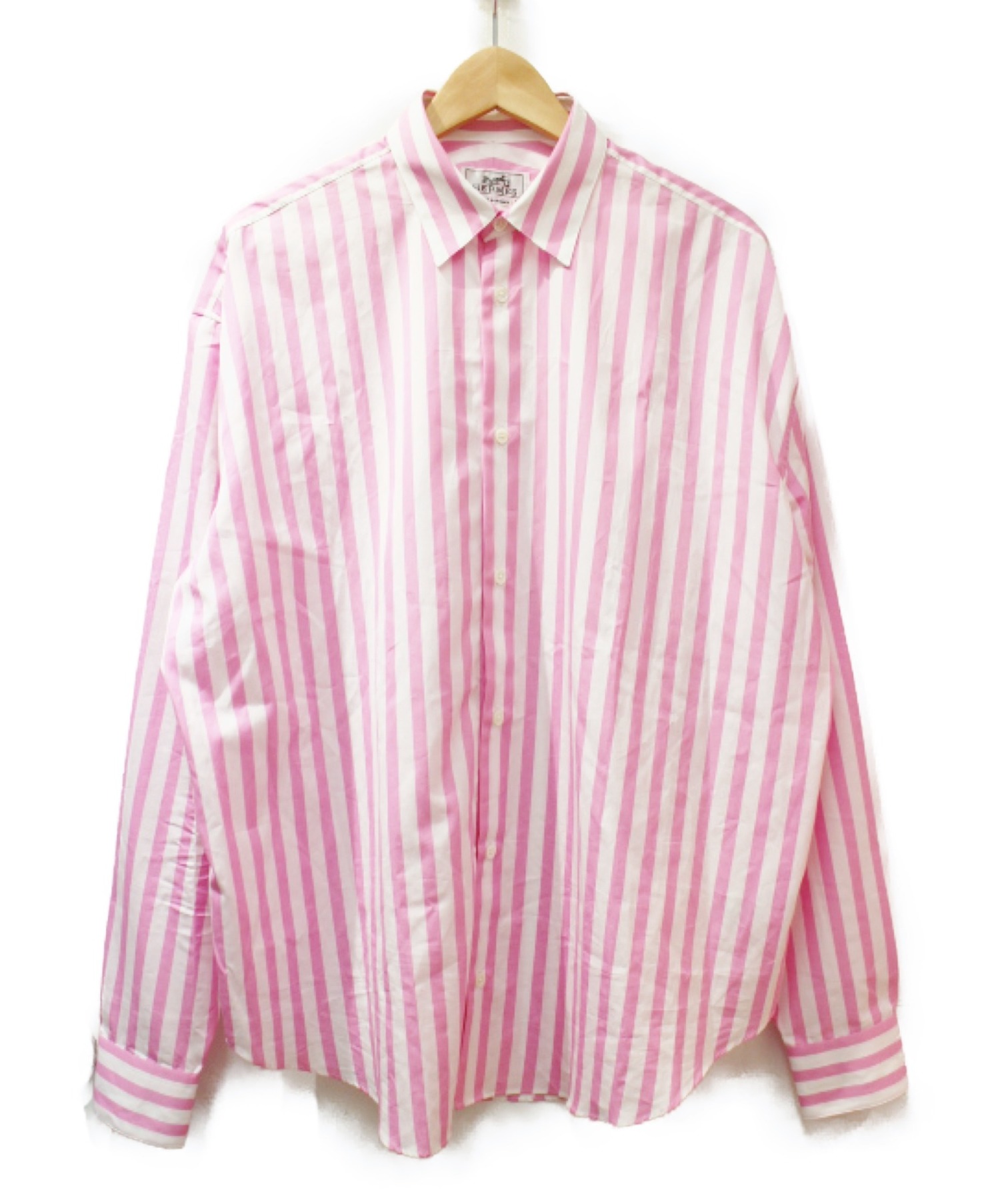 HERMES (エルメス) 20SS ストライプシャツ ピンク×ホワイト サイズ:38