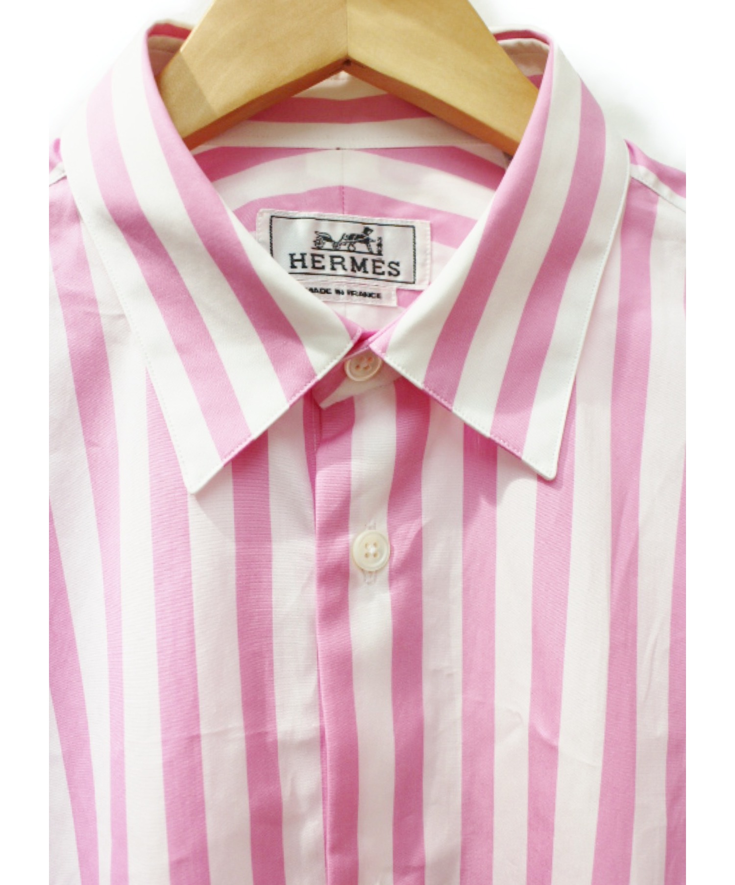HERMES (エルメス) 20SS ストライプシャツ ピンク×ホワイト サイズ:38