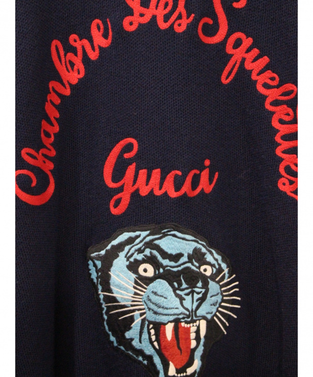 中古・古着通販】GUCCI (グッチ) パンサーワッペンニット ネイビー 