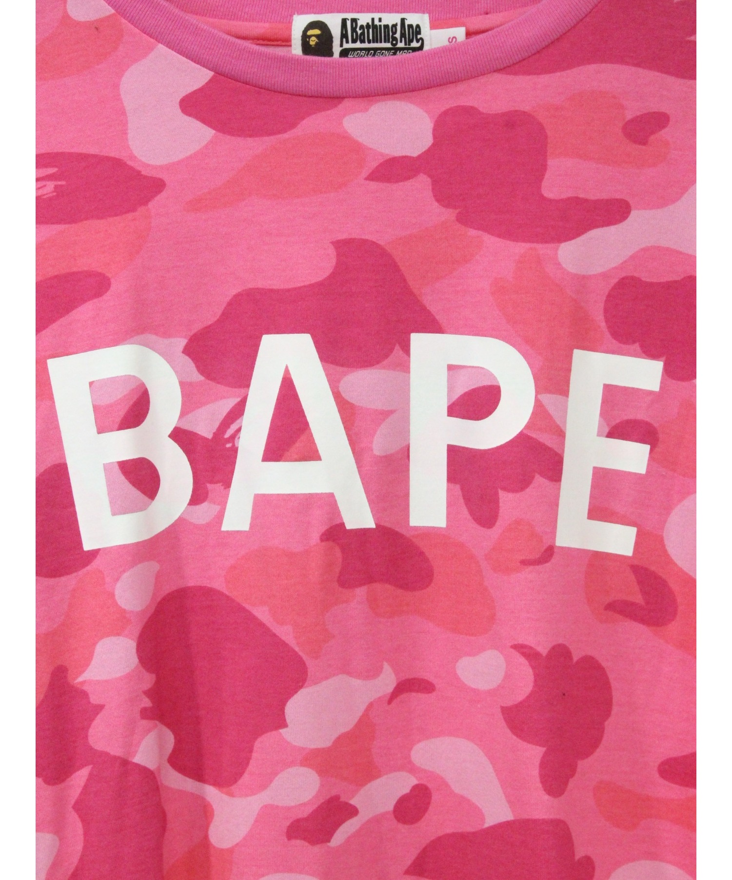 A BATHING APE (アベイシングエイプ) カモフラージュロングTシャツ ピンク サイズ:S