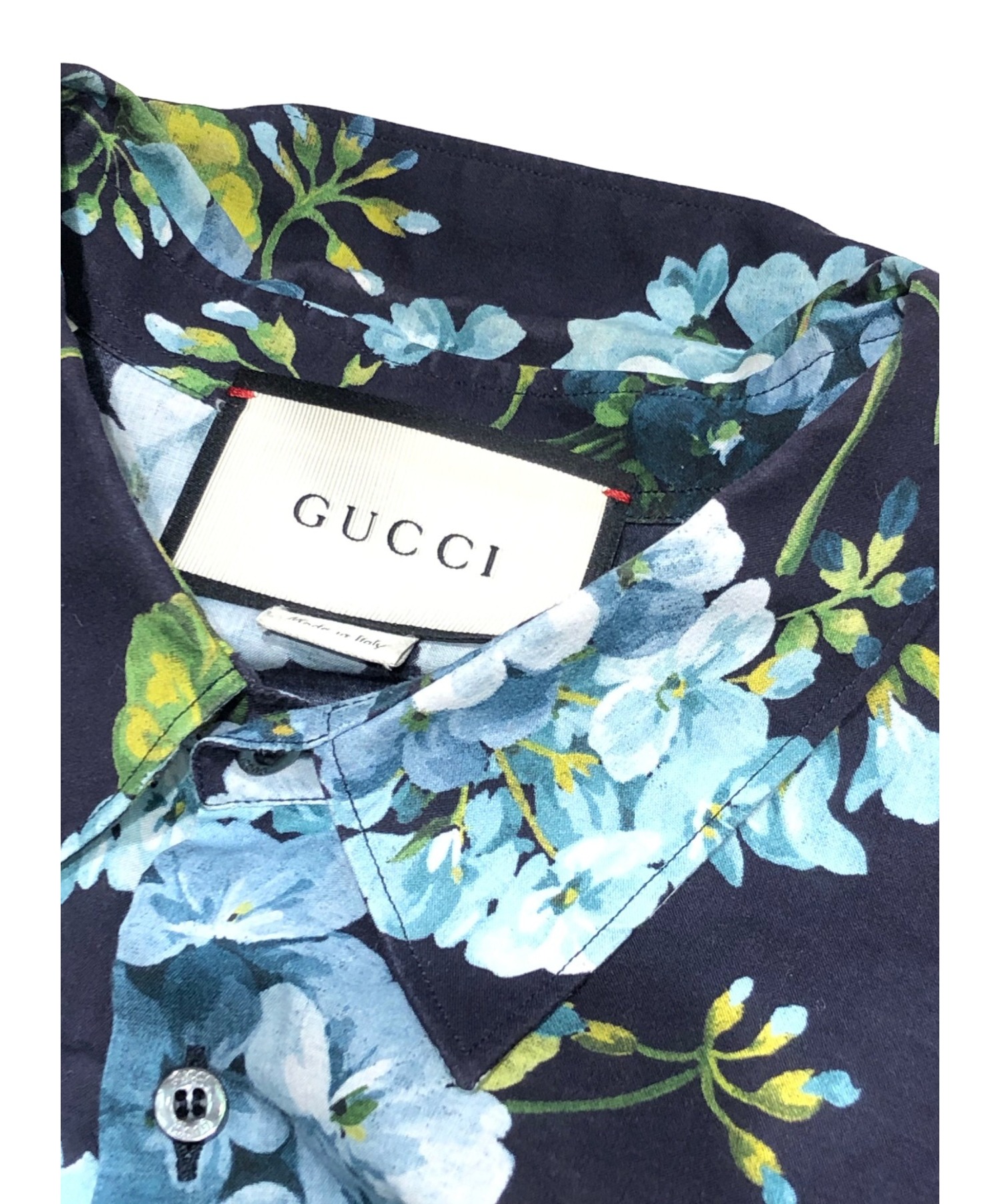 GUCCI (グッチ) ブルームス 花柄シャツ ネイビー×ブルー サイズ:43