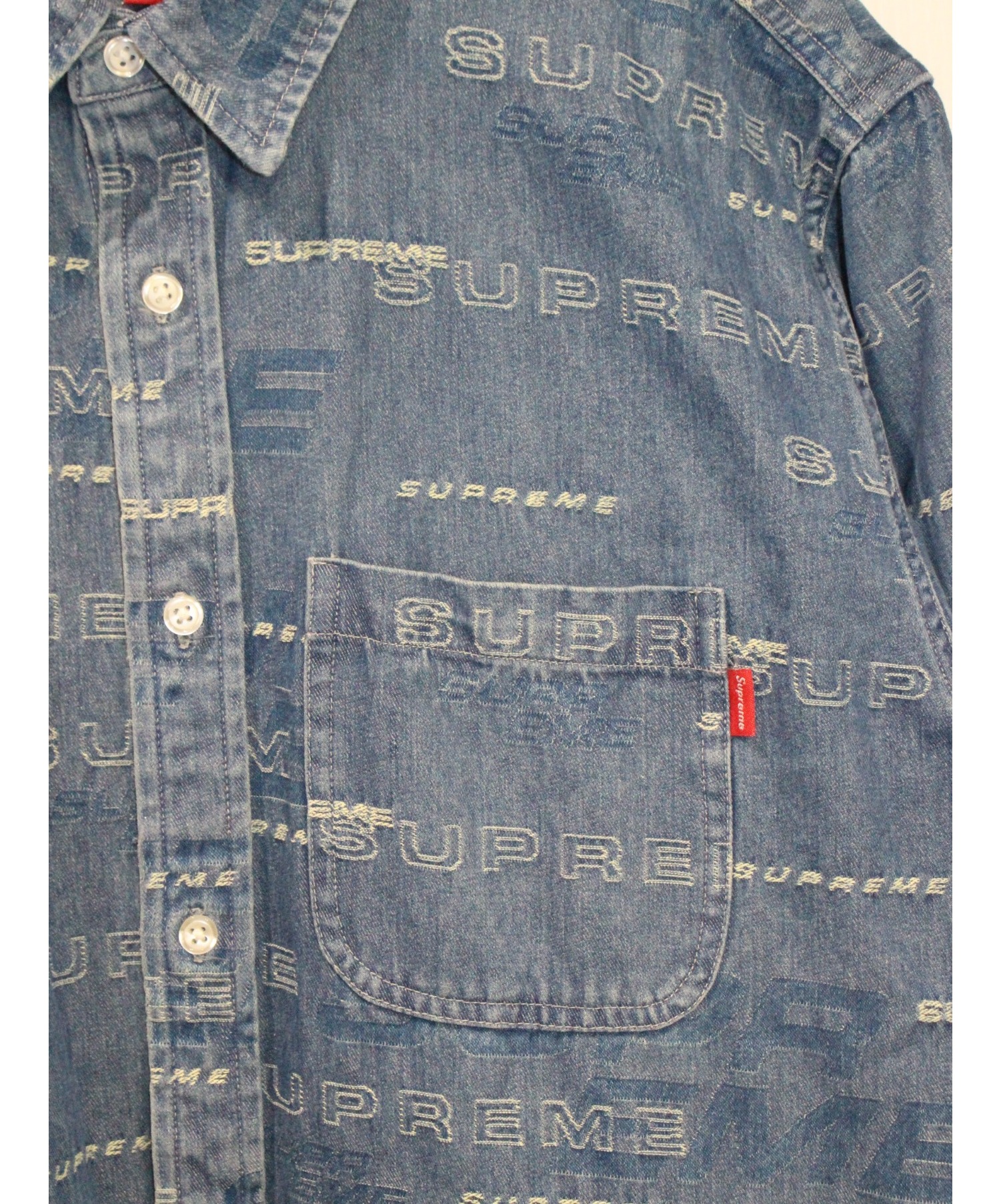 Supreme (シュプリーム) Dimensions Logo Denim Shirt インディゴ サイズ:Ｌ