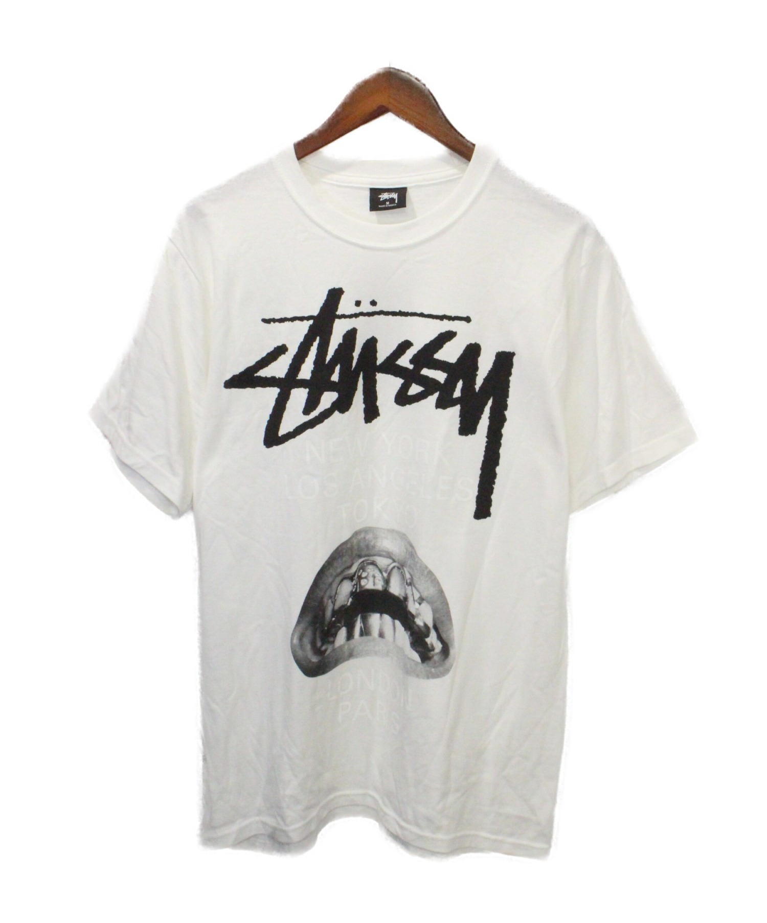 【新品】stussy Tシャツ　サイズM ホワイト　ファイヤー