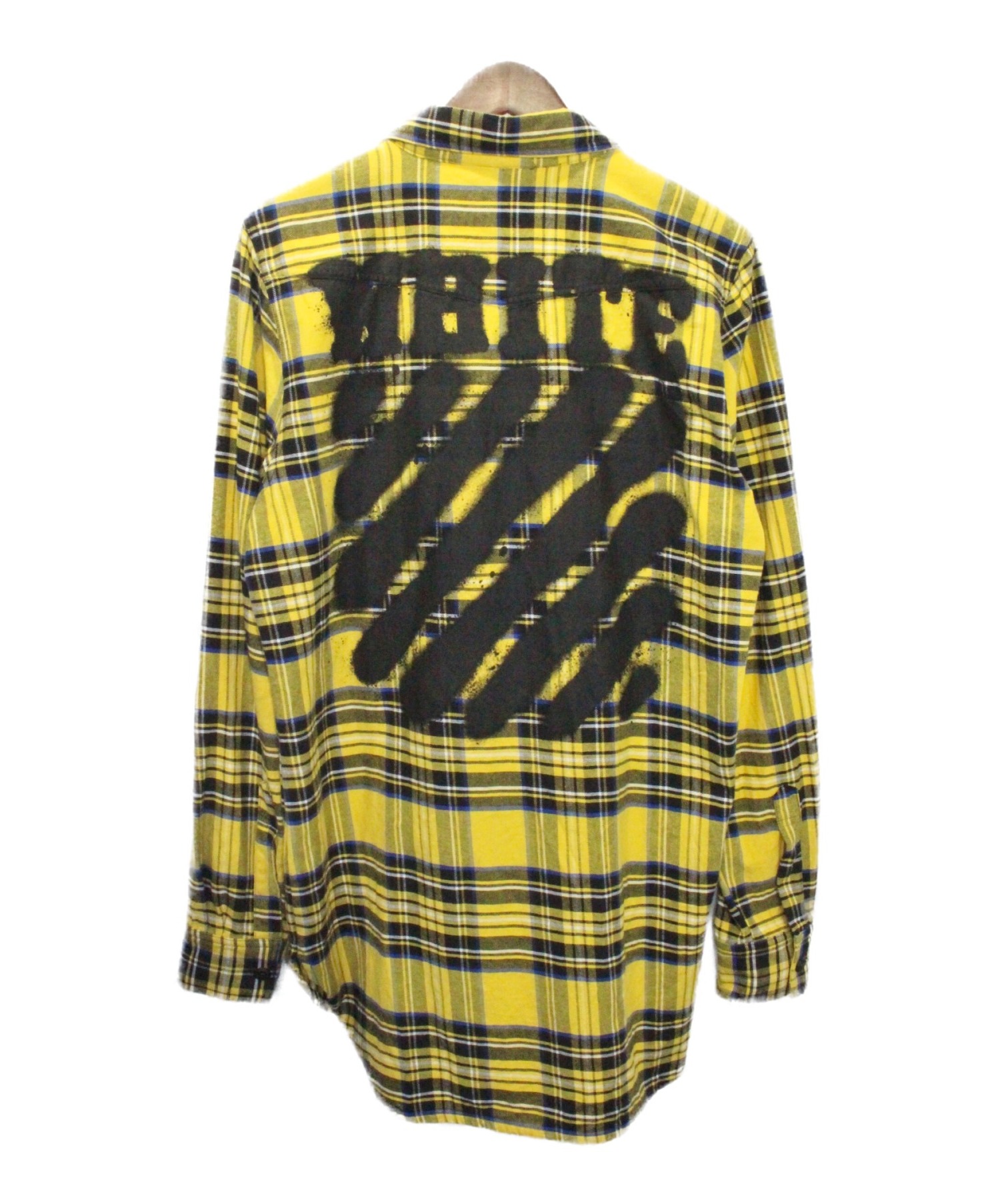 OFFWHITE (オフホワイト) 17SS DIAG SPRAY CHECK SHIRT イエロー サイズ:S