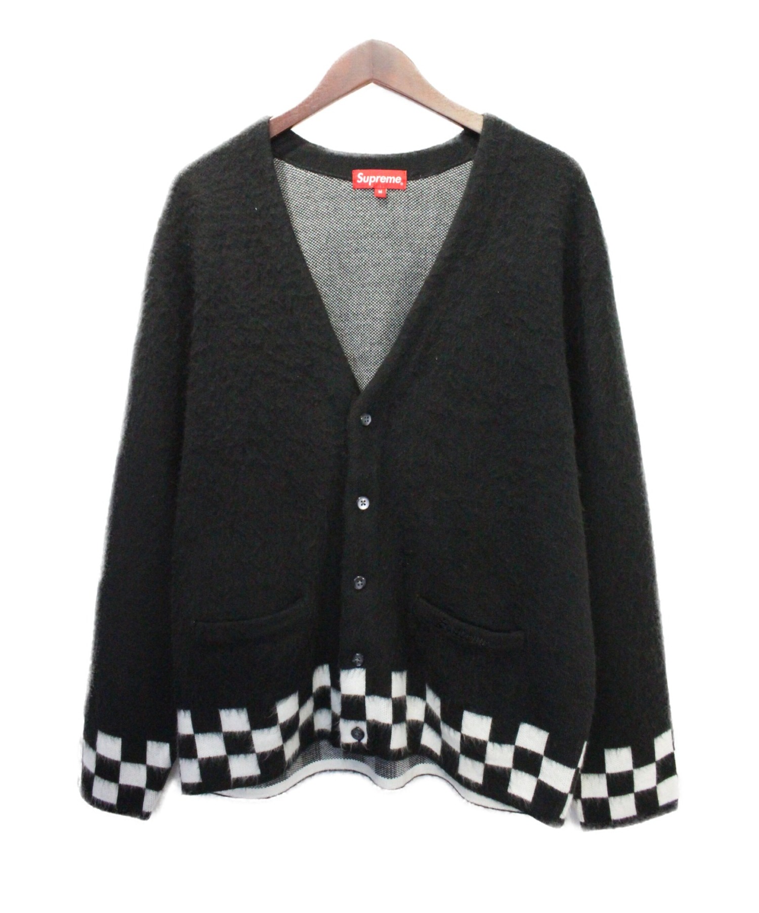 SUPREME(シュプリーム) サイズ:M 20AW CHECKERBOARD ZIP UP SWEATER ロゴ チェッカーボード カーディガン  渡さ ブラック【中古】【