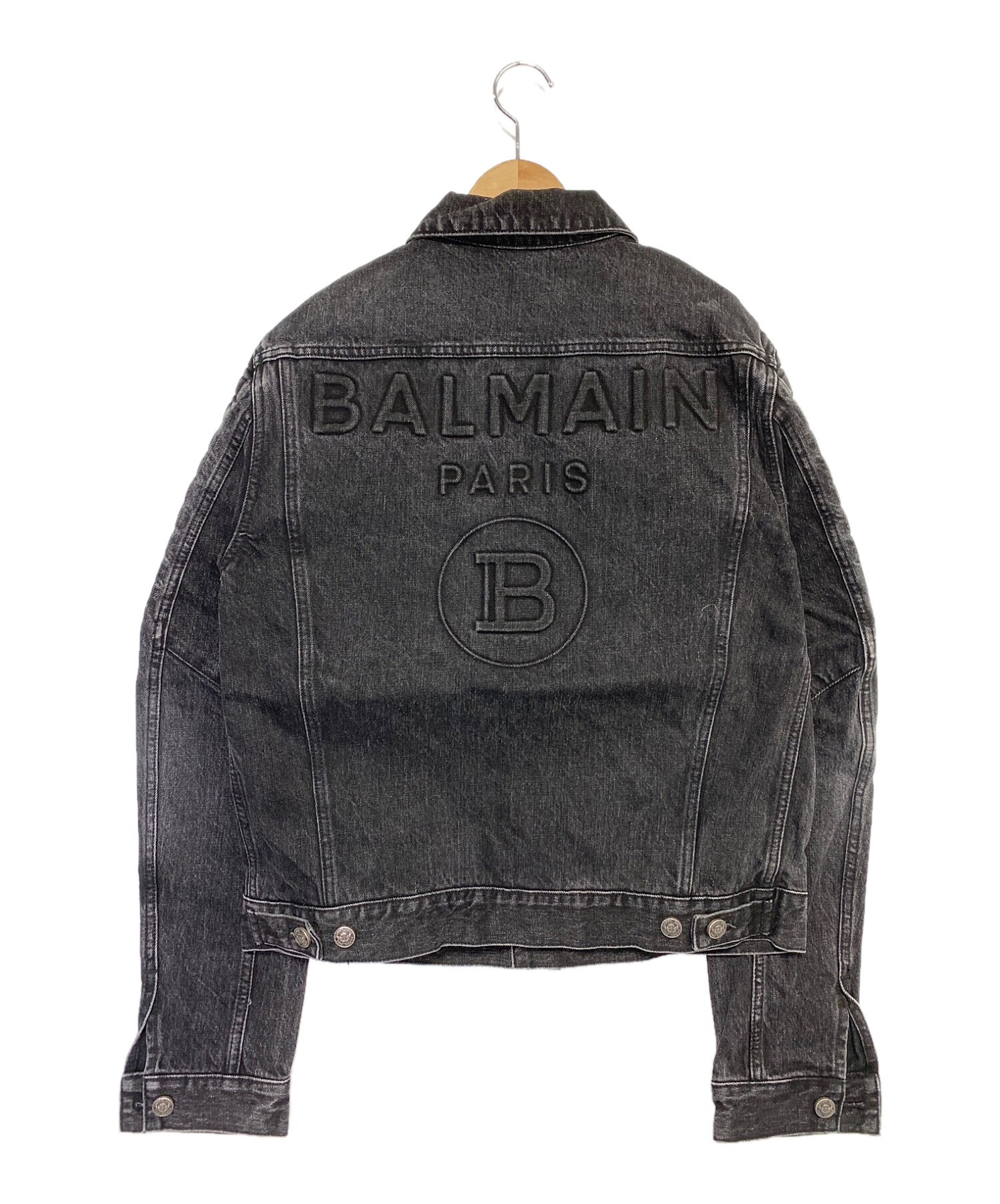BALMAIN (バルマン) エンボスロゴ バイカーデニムジャケット ブラック サイズ:50