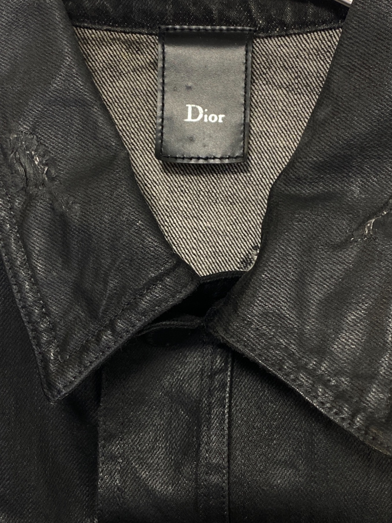 DIOR HOMME (ディオール オム) デストロイコーティングデニムジャケット ブラック サイズ:48
