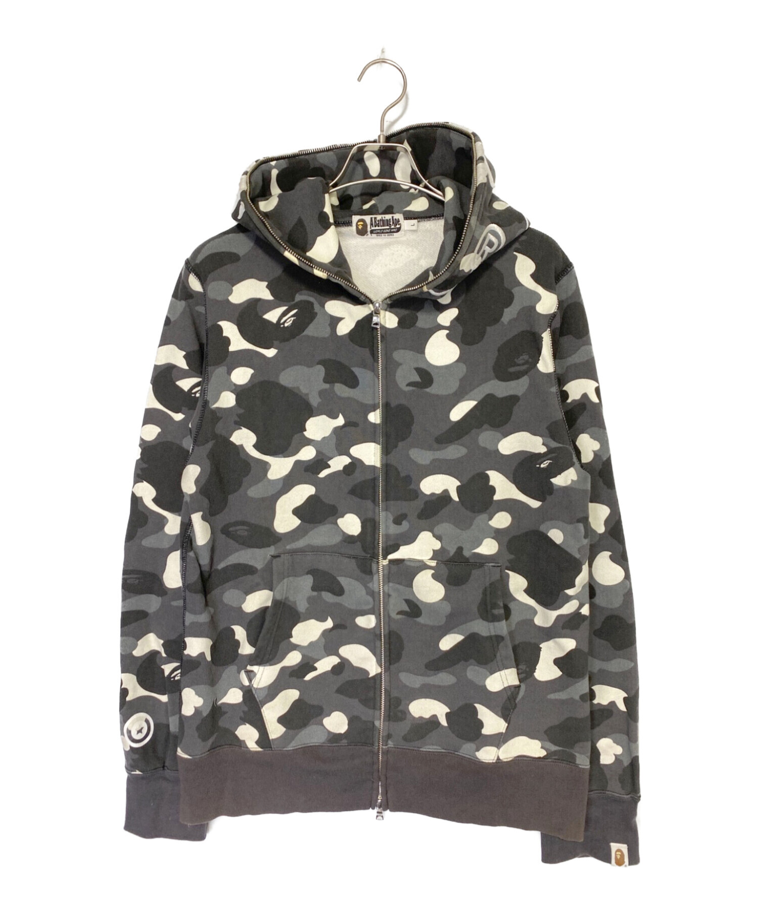 A BATHING APE (アベイシングエイプ) ジップパーカー グレー×ホワイト サイズ:L