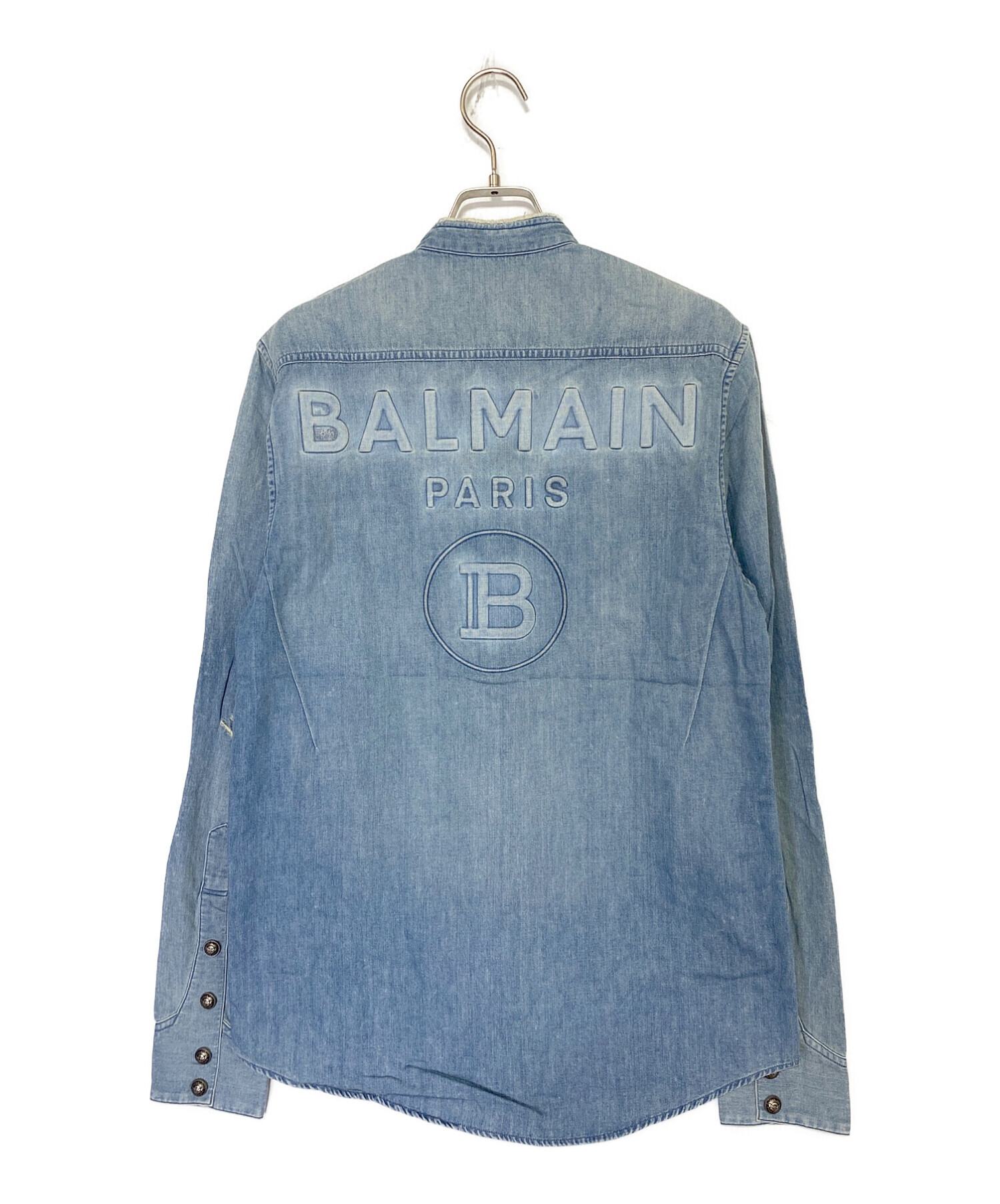 BALMAIN (バルマン) ノーカラーデニムシャツ インディゴ サイズ:39