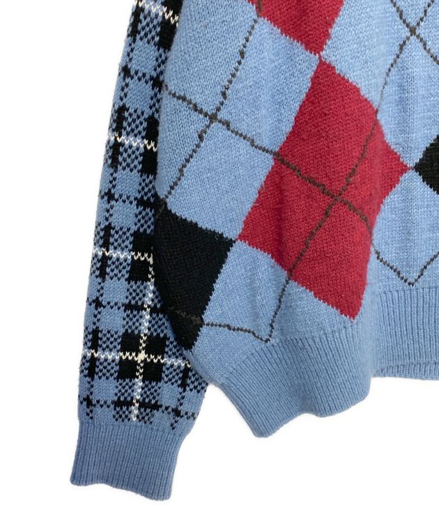 KIDILL (キディル) Destroy Argyle Tartan Pullover Knit ブルー サイズ:FREE