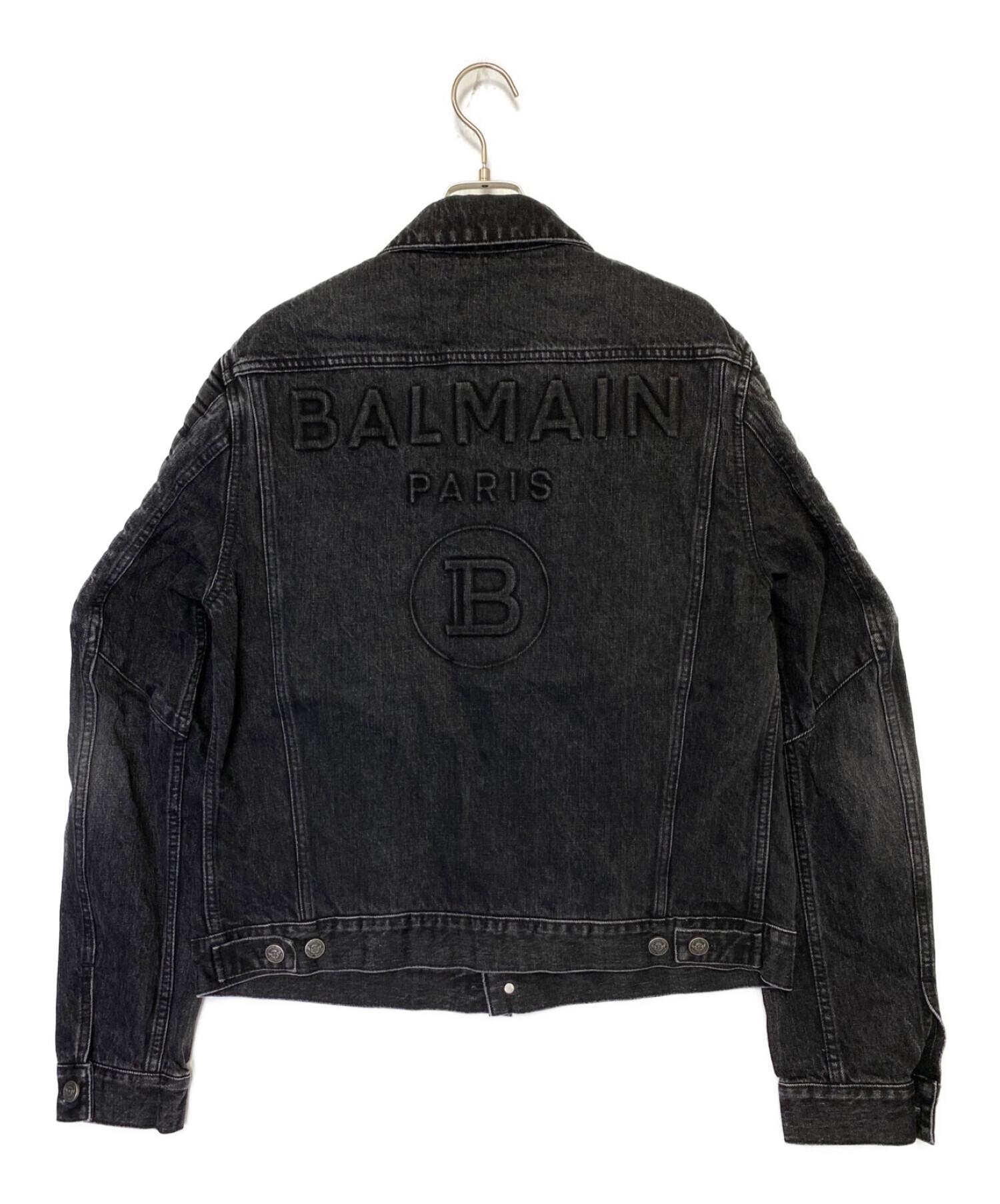 BALMAIN (バルマン) エンボスロゴバイカーデニムジャケット ブラック サイズ:54